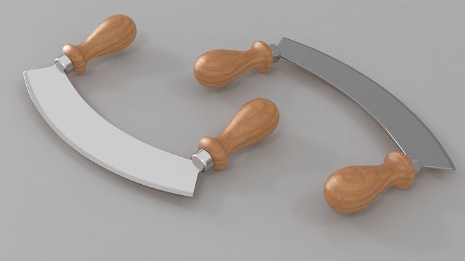Mezzaluna with One Blade and Wooden Handles 3D model 4