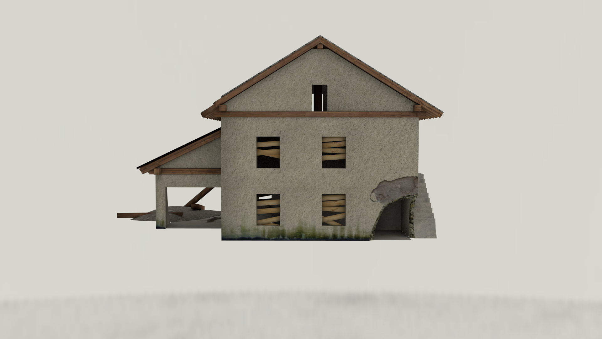 Destroyed House Low-poly 3D model_2