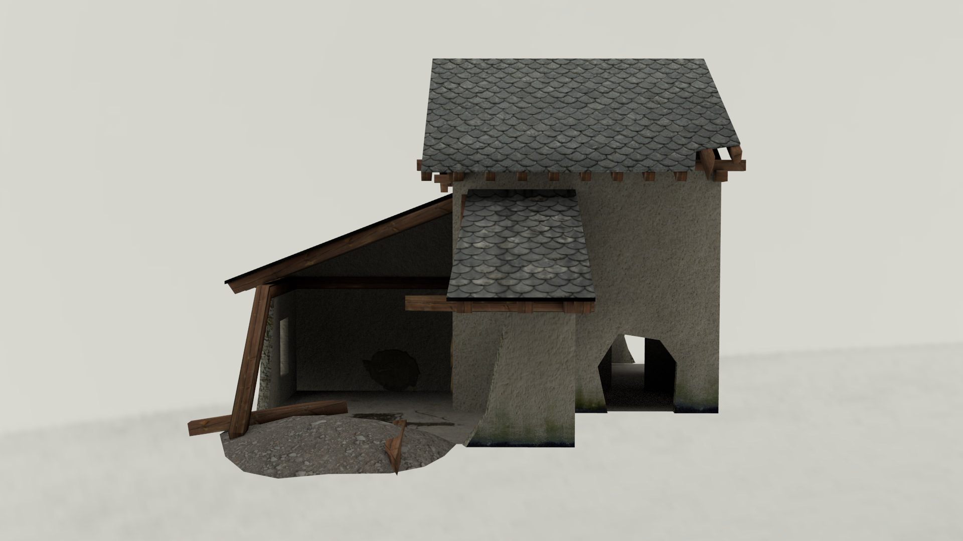 Destroyed House Low-poly 3D model_3