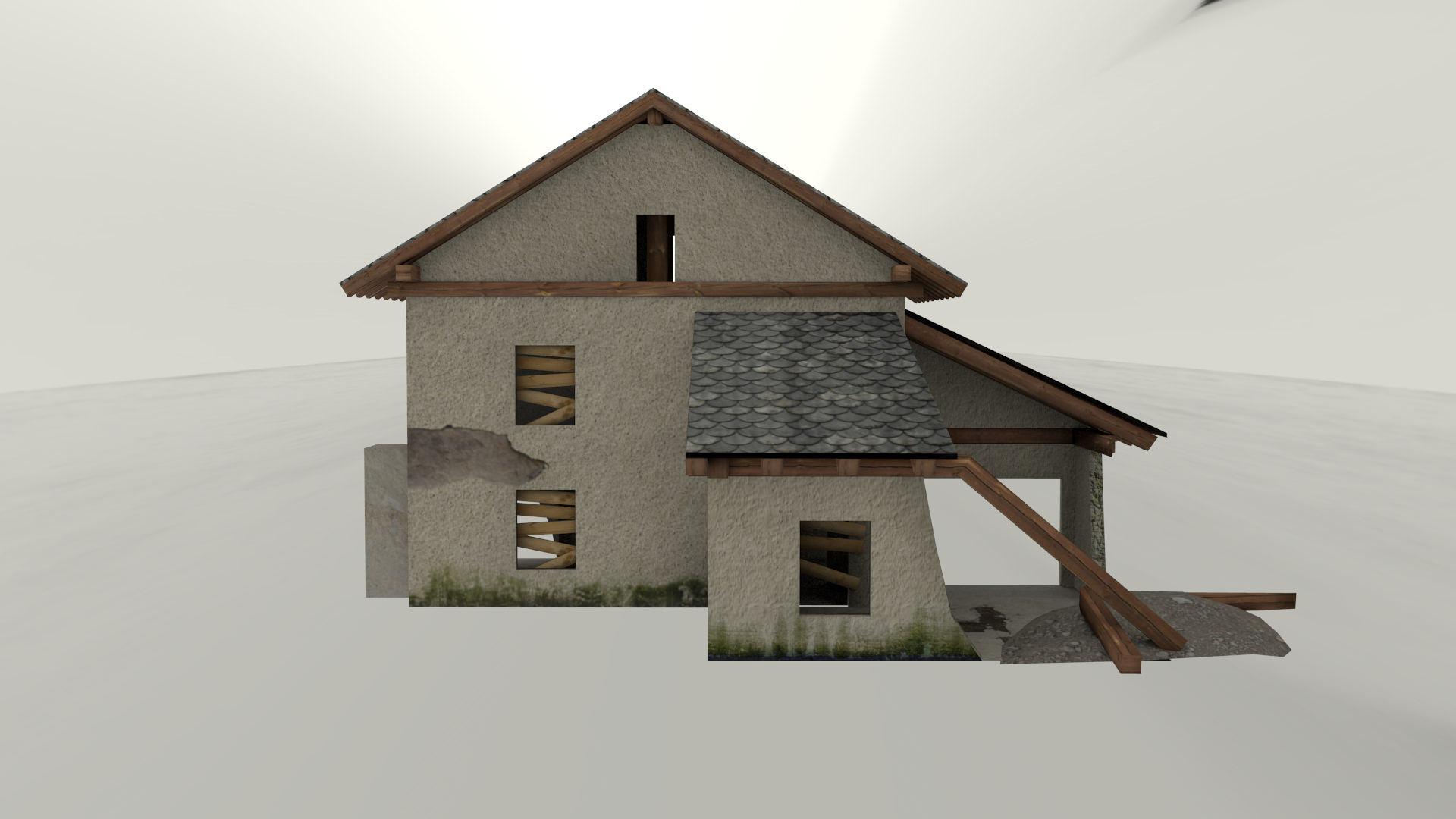 Destroyed House Low-poly 3D model_1