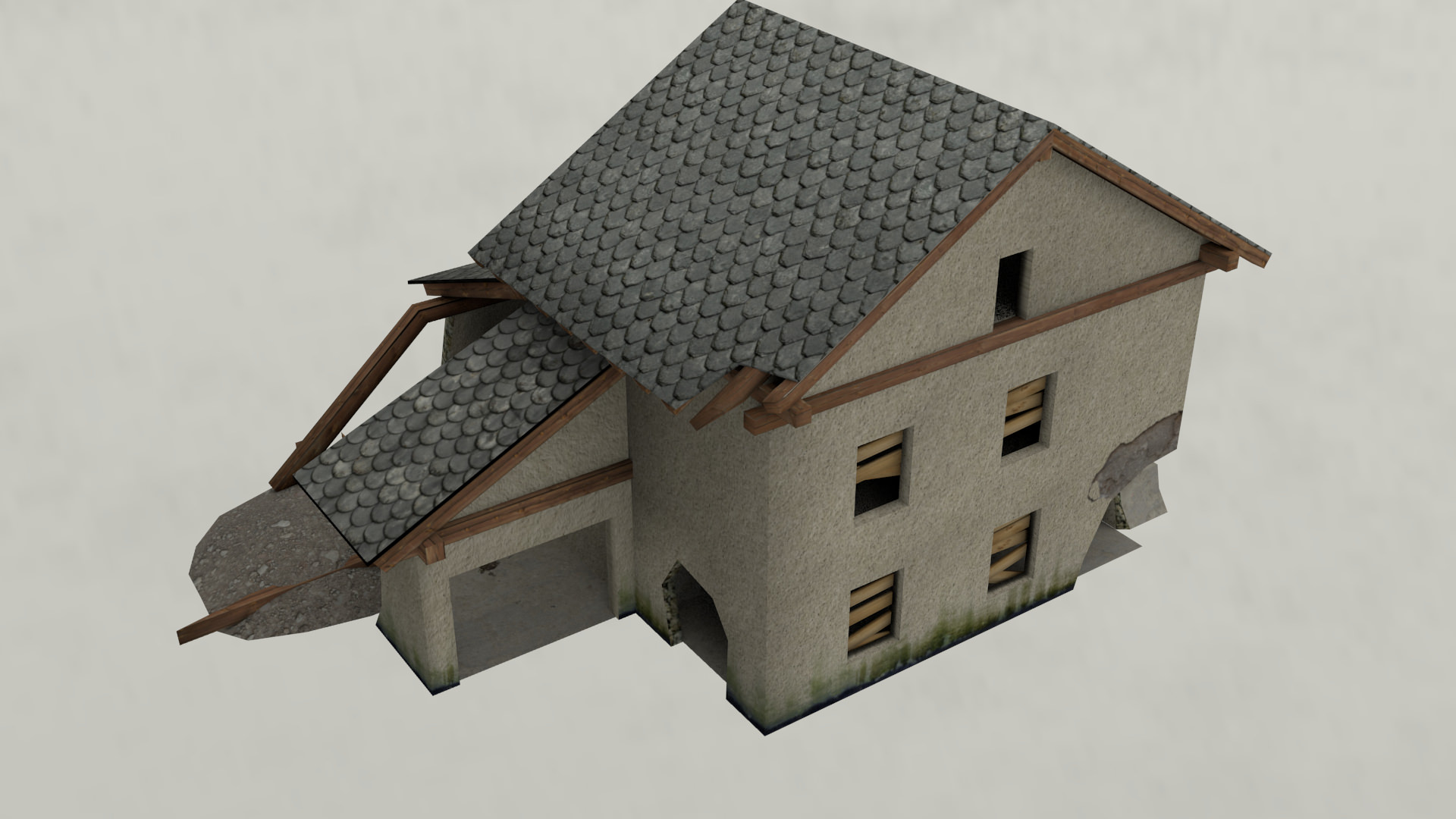 Destroyed House Low-poly 3D model_7