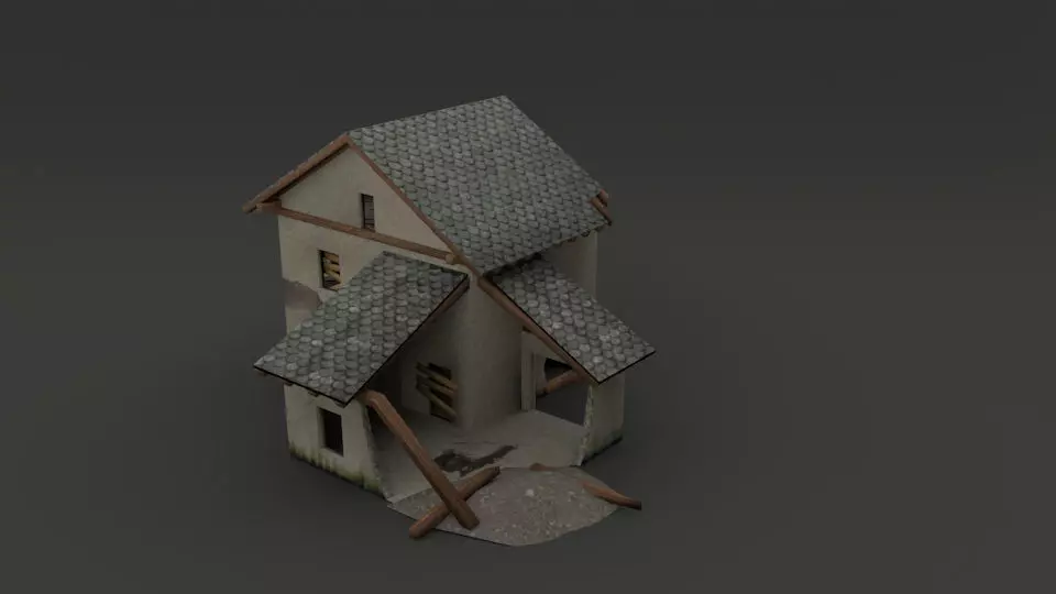 Destroyed House Low-poly 3D model_0