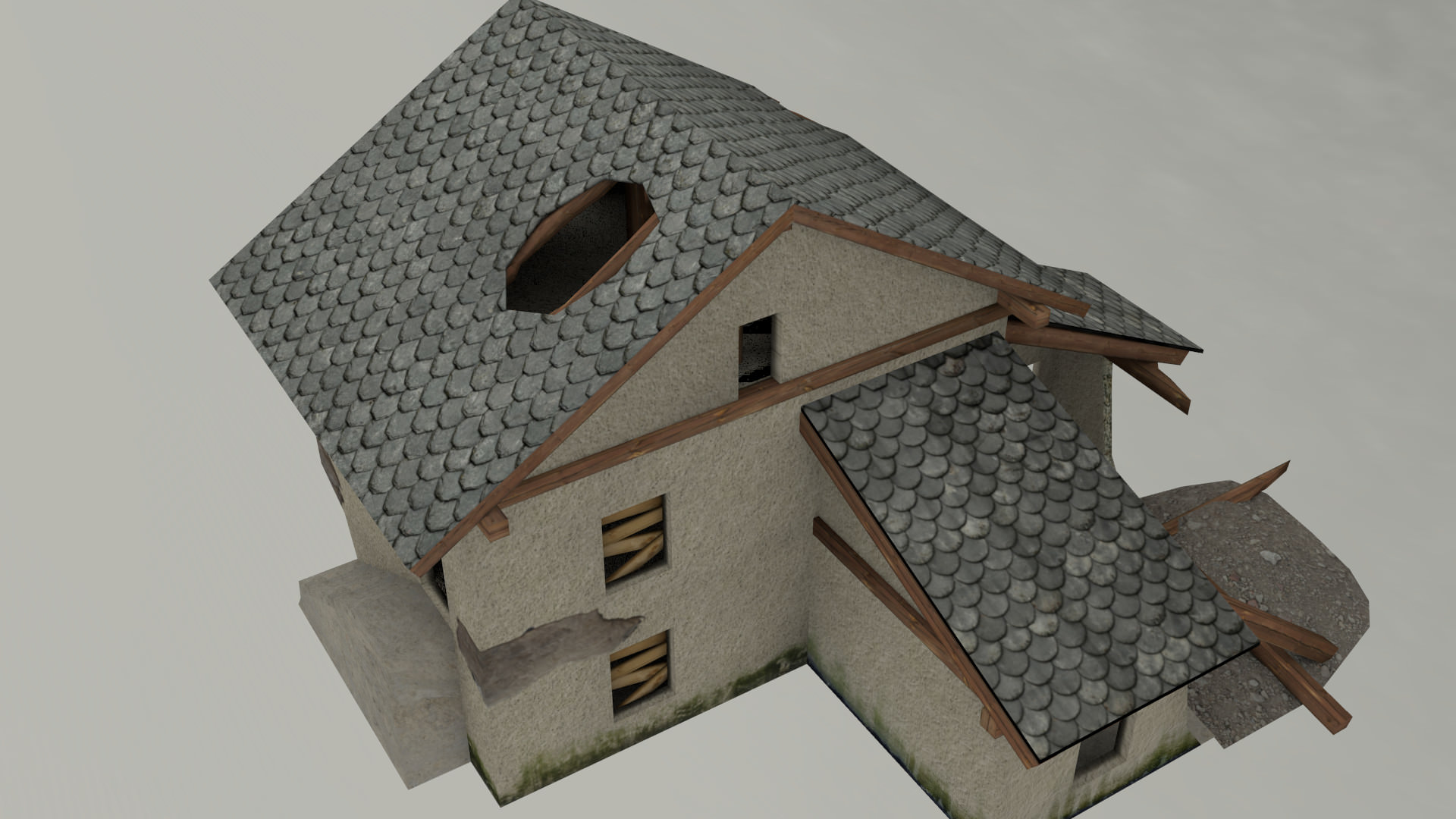 Destroyed House Low-poly 3D model_4