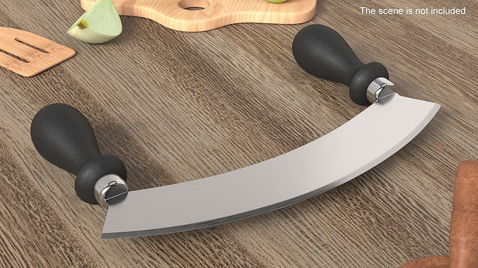 Mezzaluna with One Blade and Plastic Handles 3D model 2