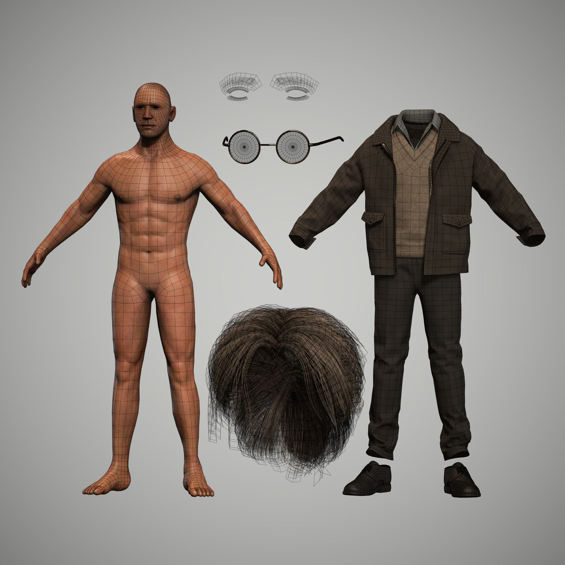 Game Ready Vintage Man Character Low-poly 3D model_5