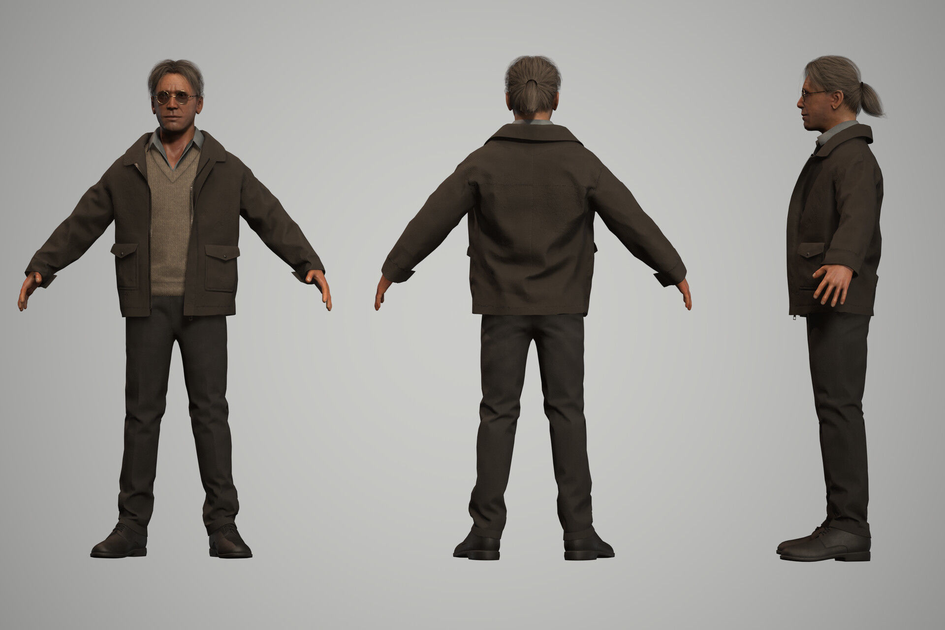 Game Ready Vintage Man Character Low-poly 3D model_2