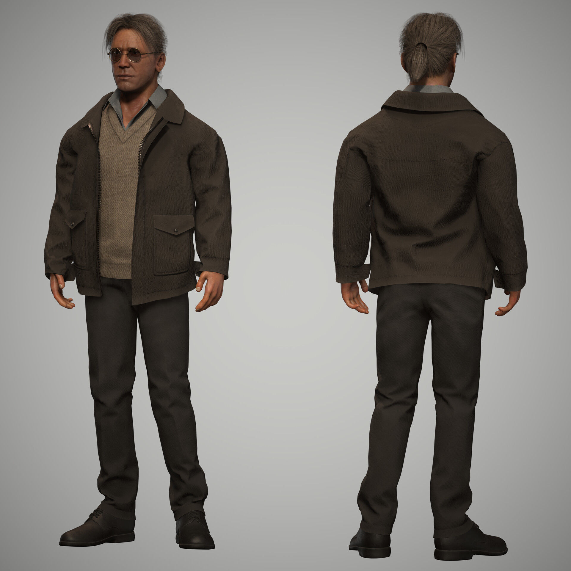 Game Ready Vintage Man Character Low-poly 3D model_3