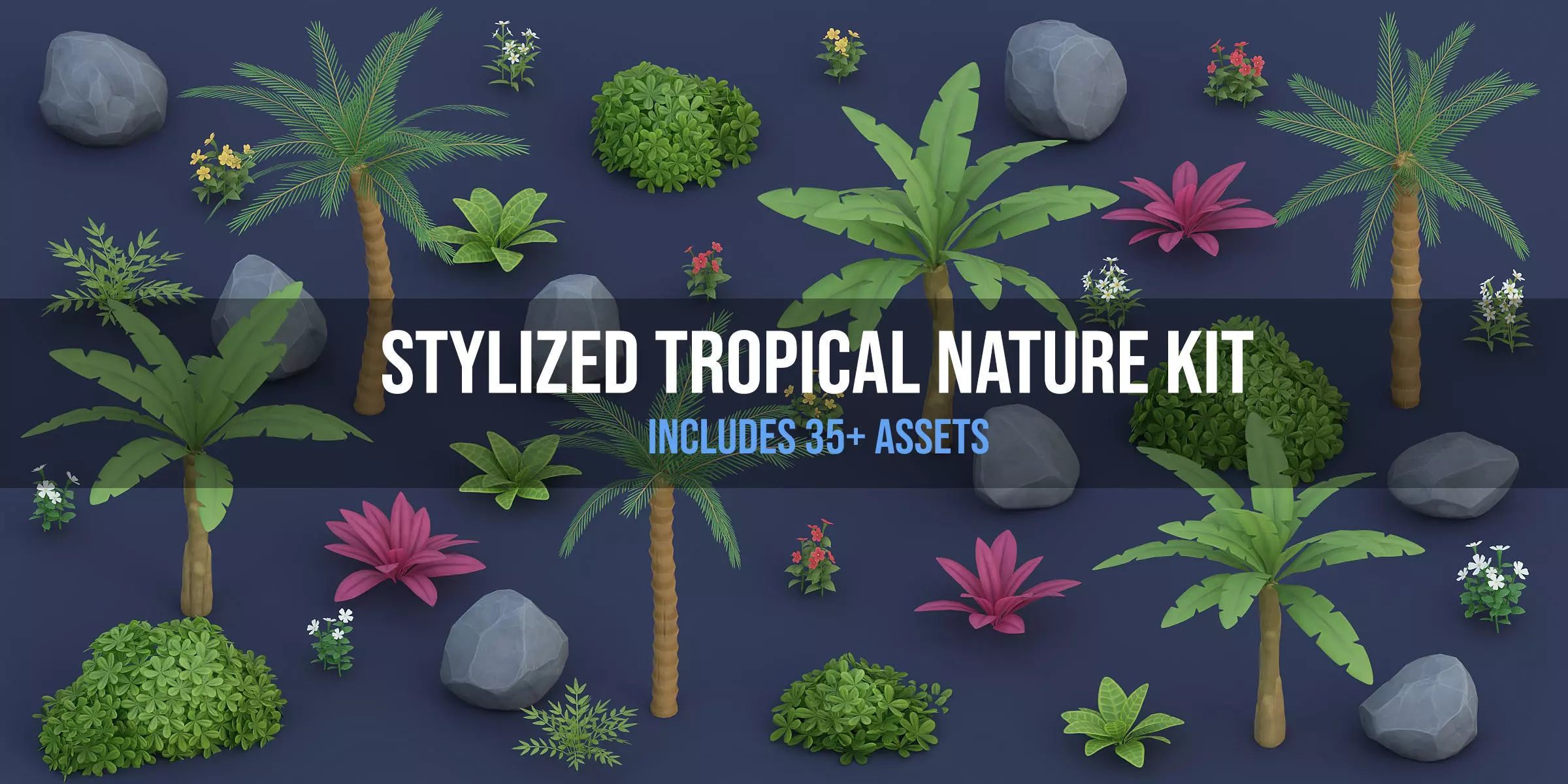 Stylized Tropical Nature and Foliage Kit 3D model_0