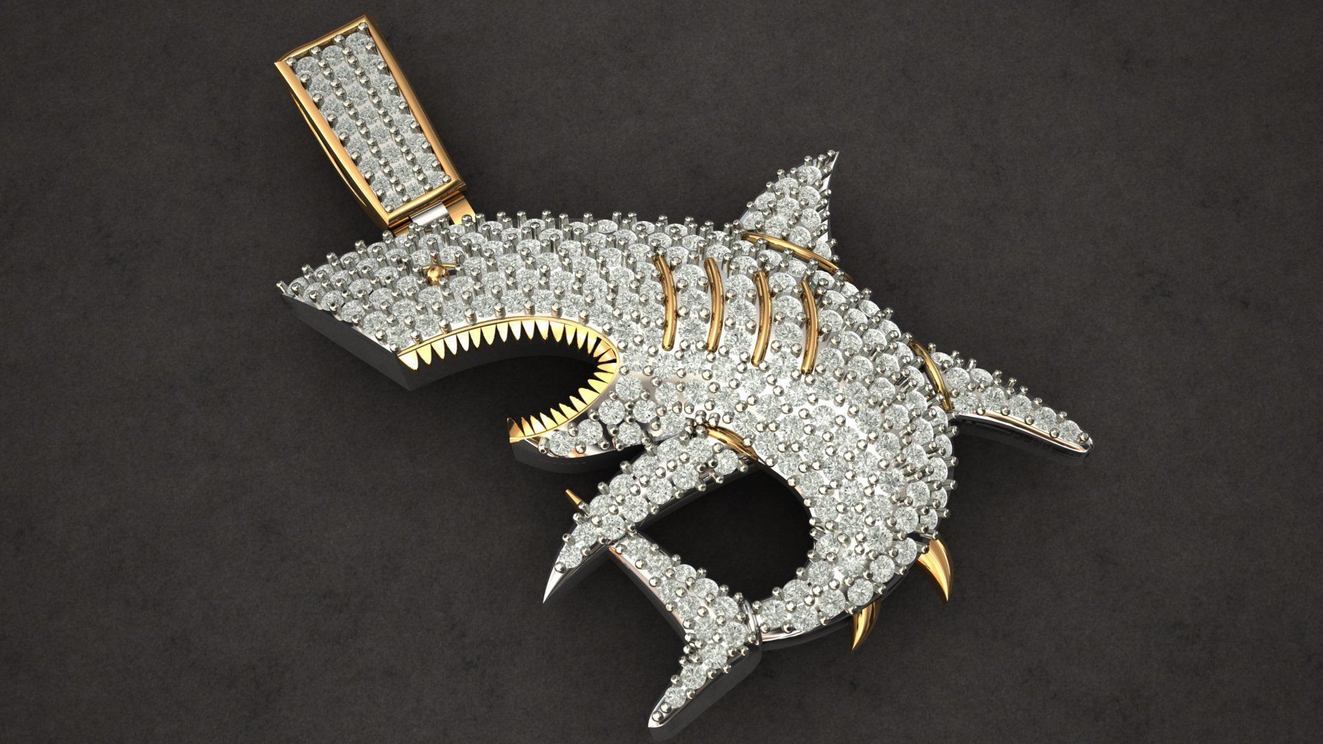 Shark Diamond Pendant 3D print model_6