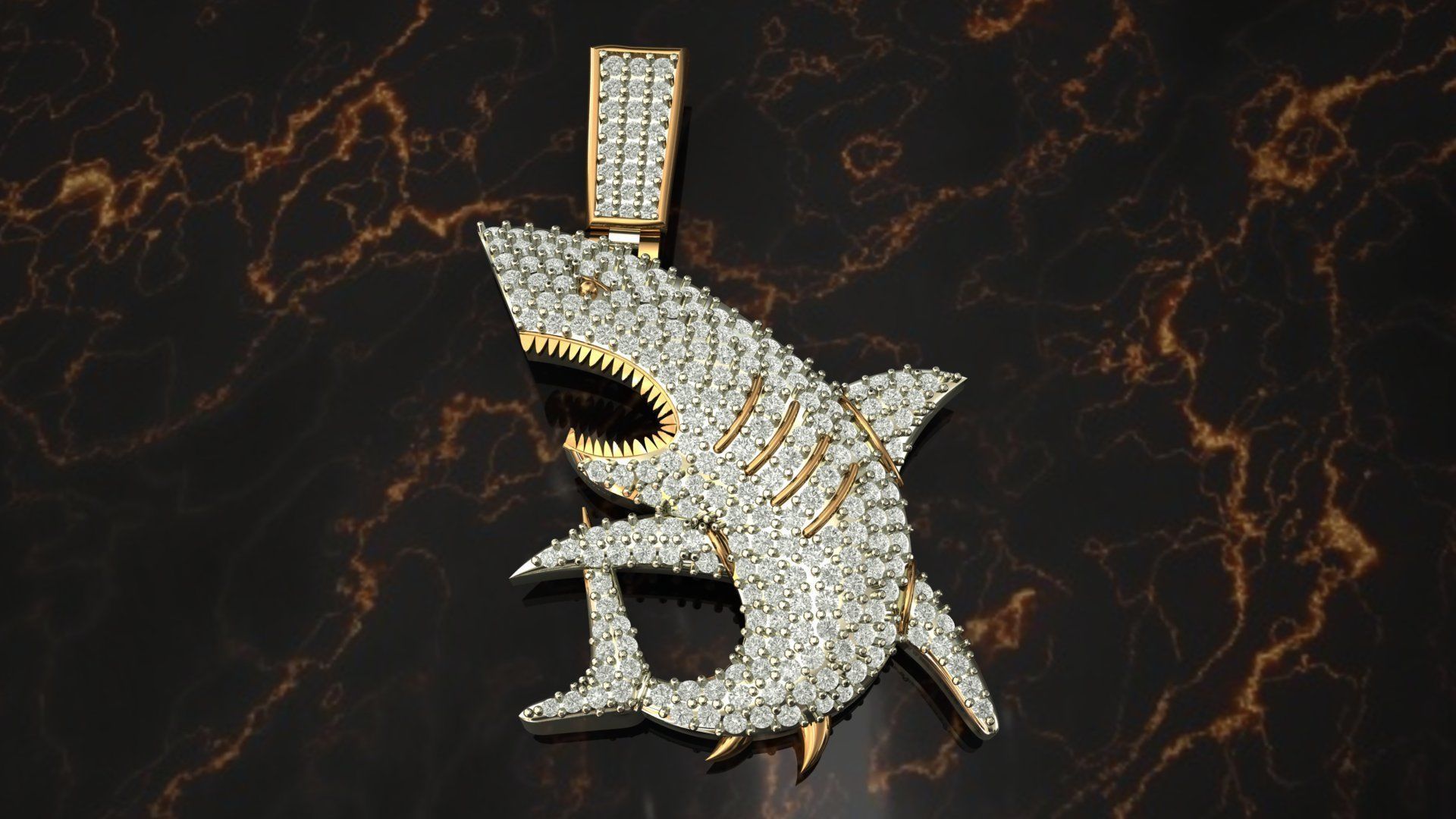 Shark Diamond Pendant 3D print model_3
