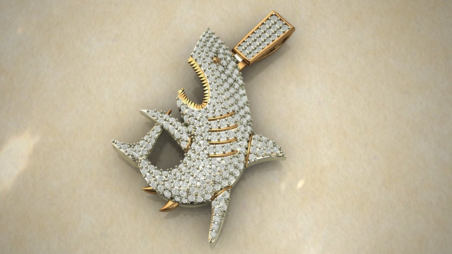 Shark Diamond Pendant 3D print model_7