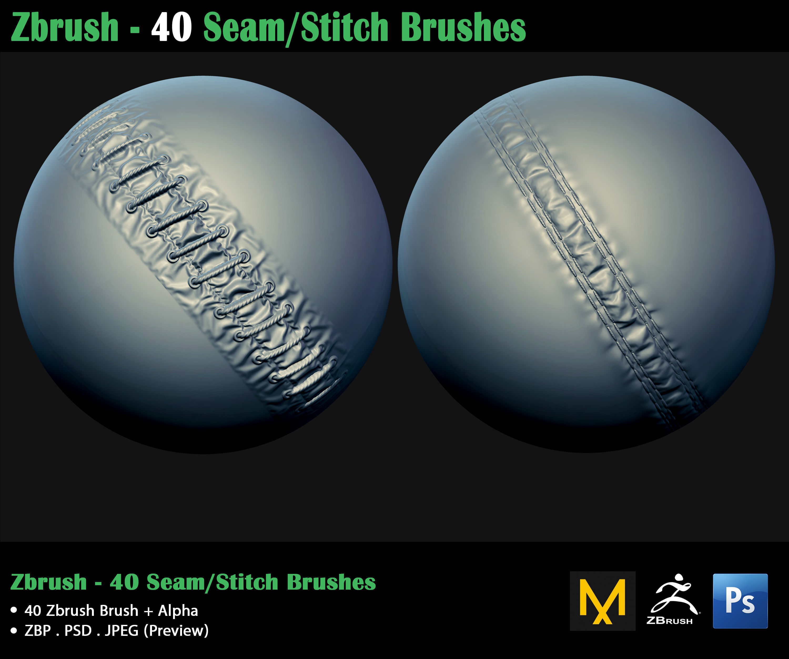 ZBrush - 40 Seam Stitch Brushes - Video Tutorial 3D model_18
