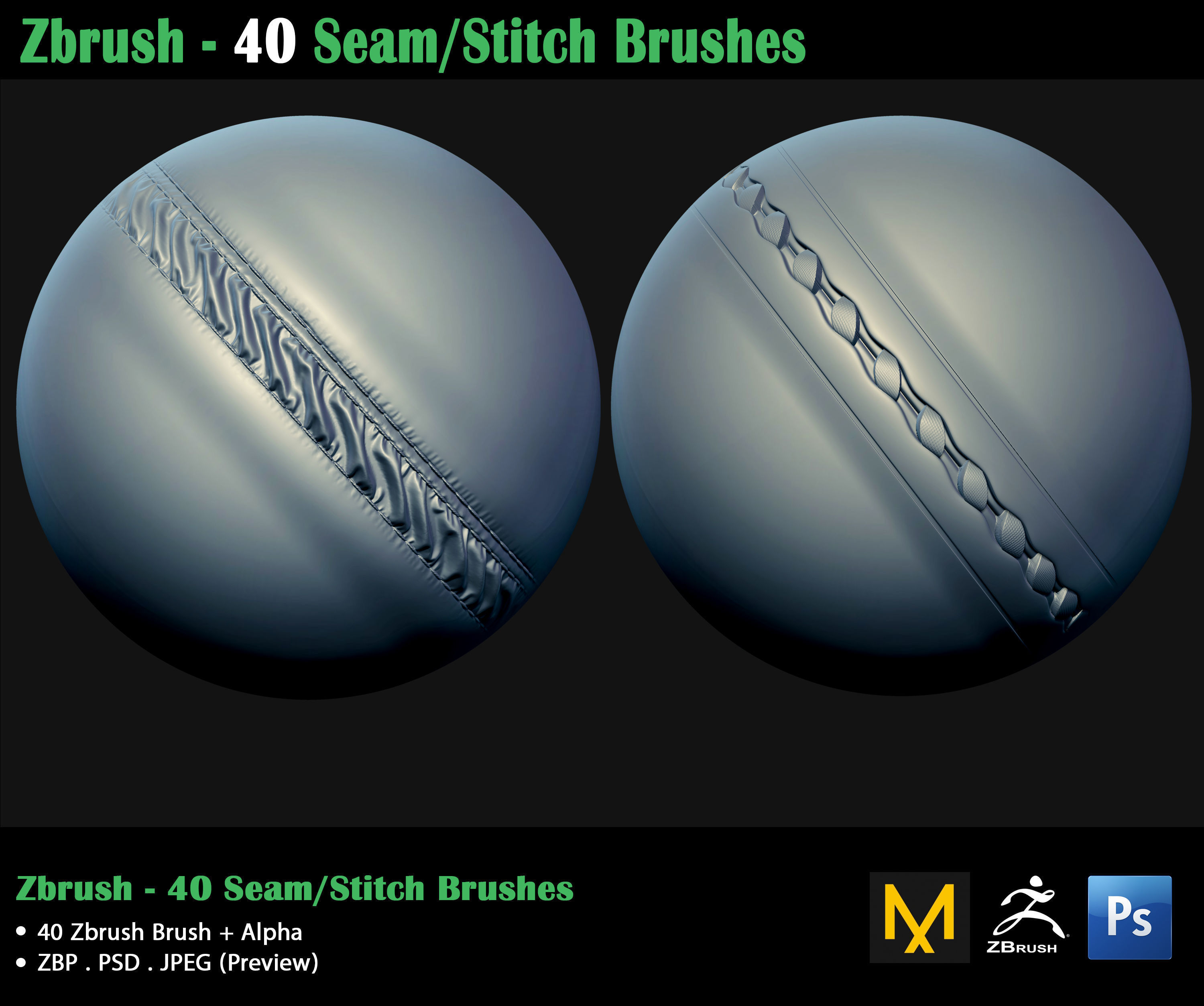 ZBrush - 40 Seam Stitch Brushes - Video Tutorial 3D model_5