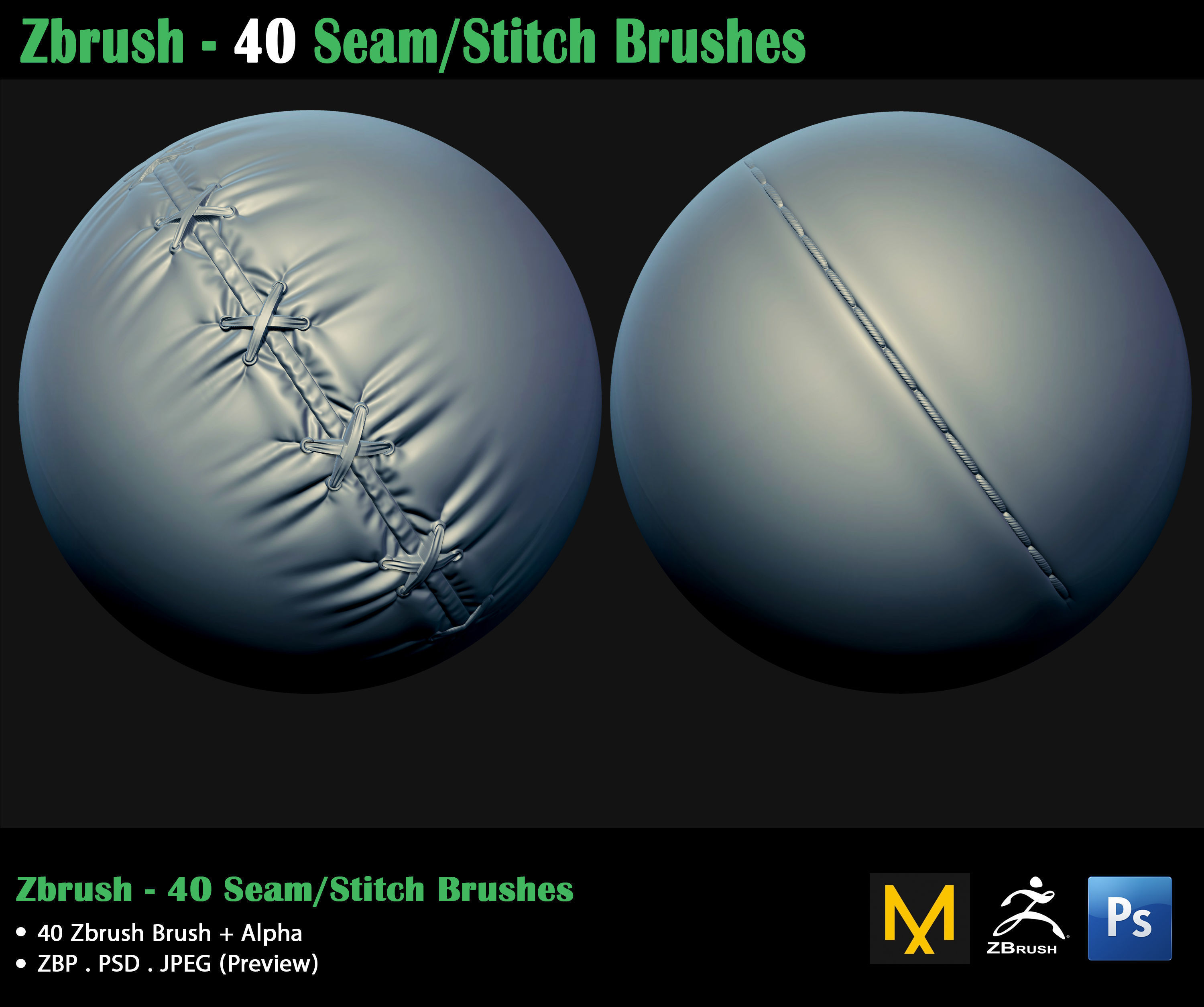 ZBrush - 40 Seam Stitch Brushes - Video Tutorial 3D model_14