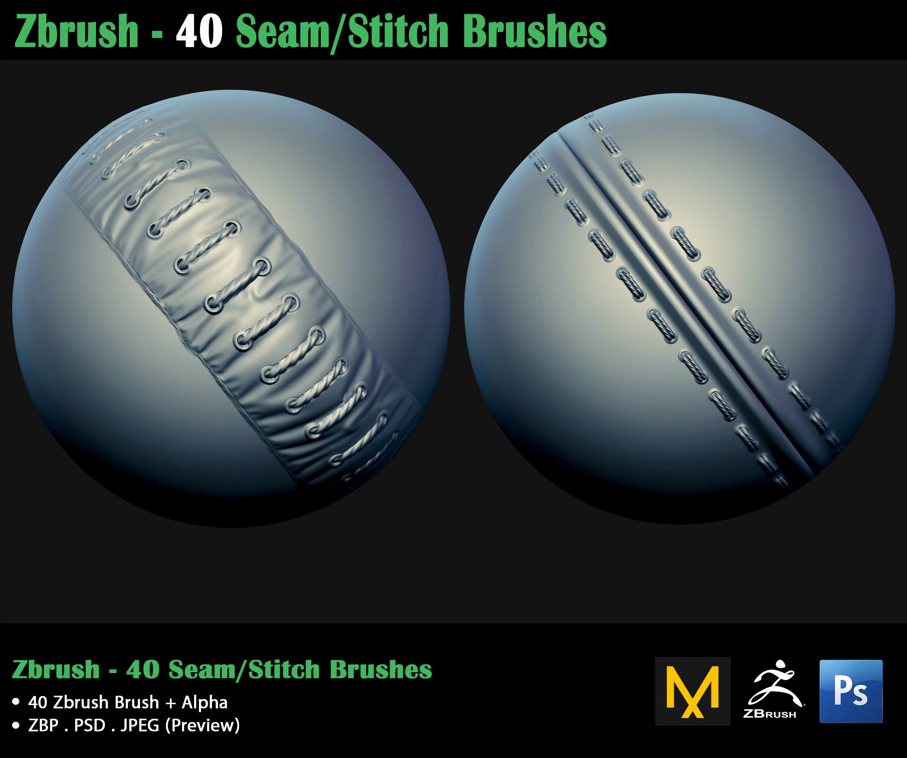 ZBrush - 40 Seam Stitch Brushes - Video Tutorial 3D model_21