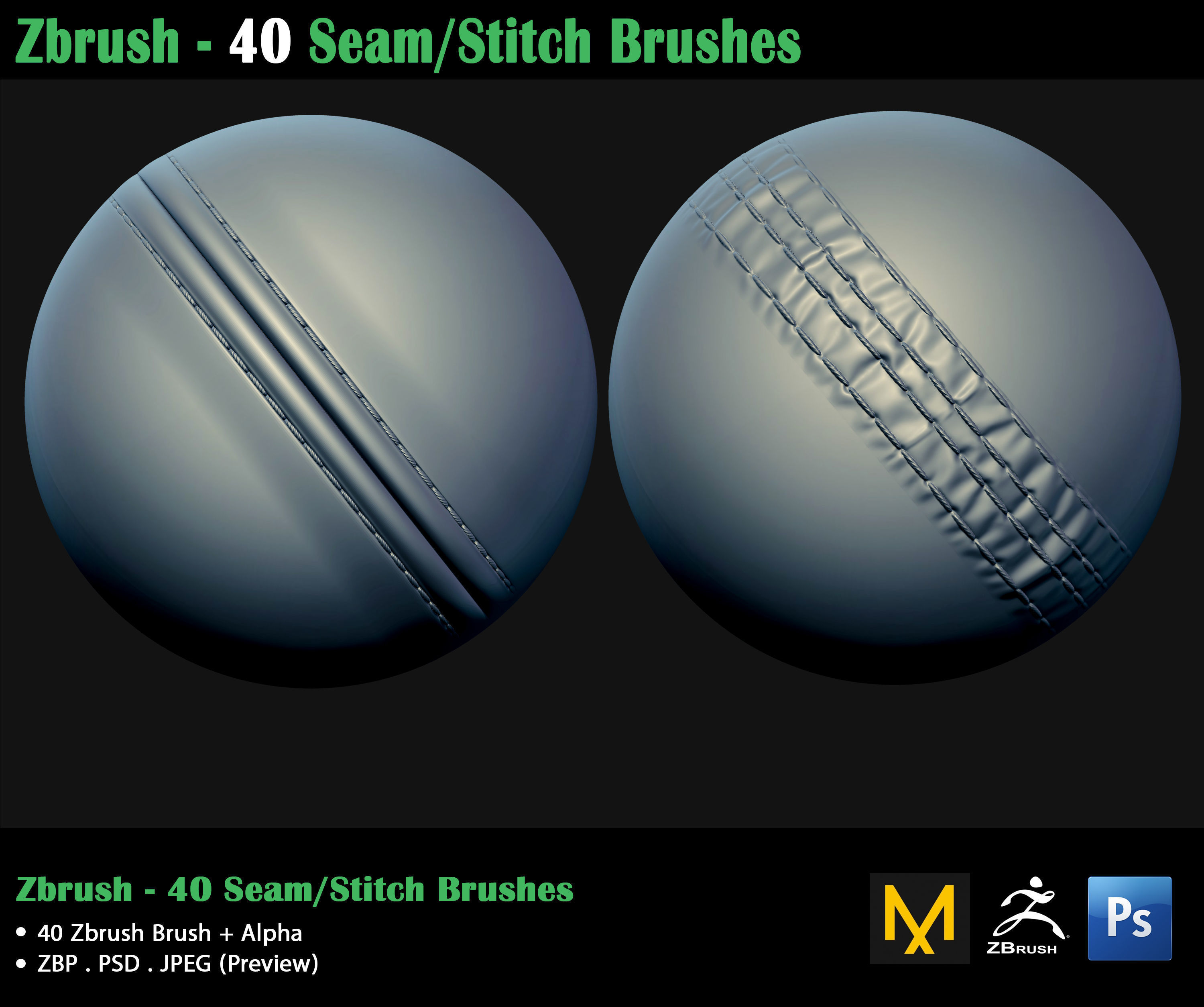 ZBrush - 40 Seam Stitch Brushes - Video Tutorial 3D model_12