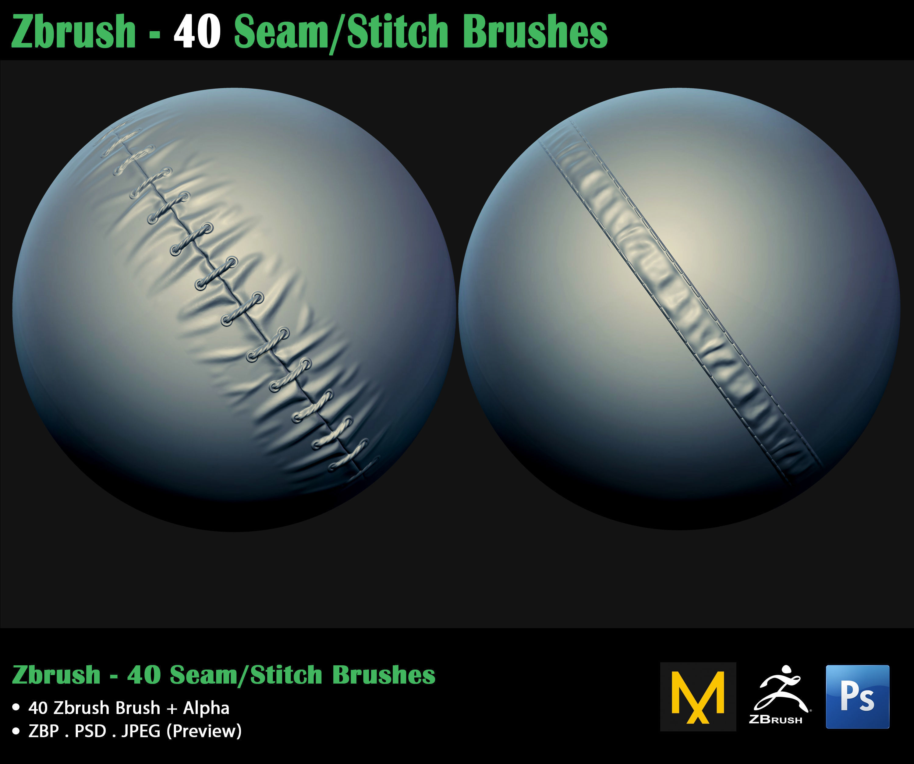 ZBrush - 40 Seam Stitch Brushes - Video Tutorial 3D model_16