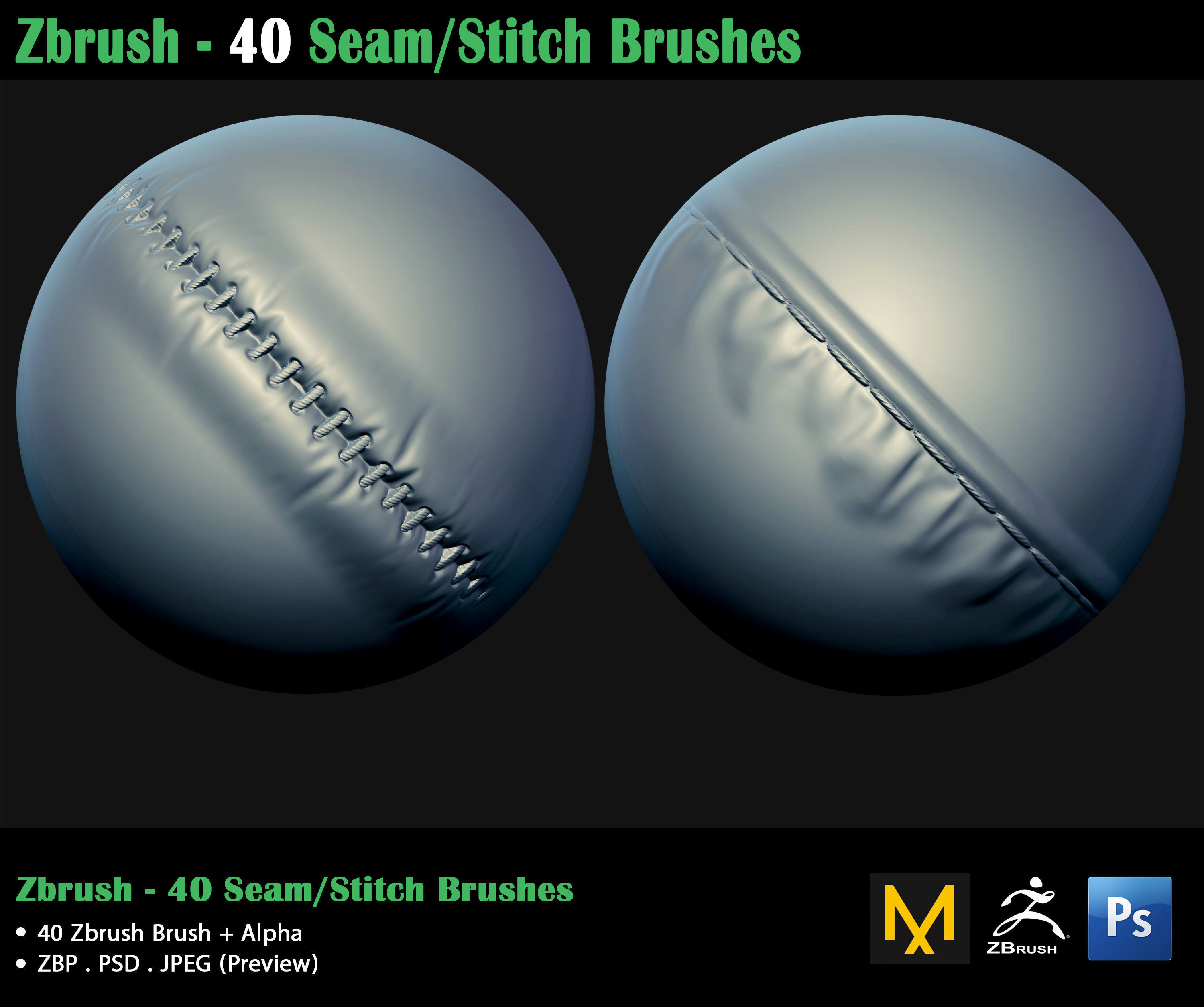 ZBrush - 40 Seam Stitch Brushes - Video Tutorial 3D model_10