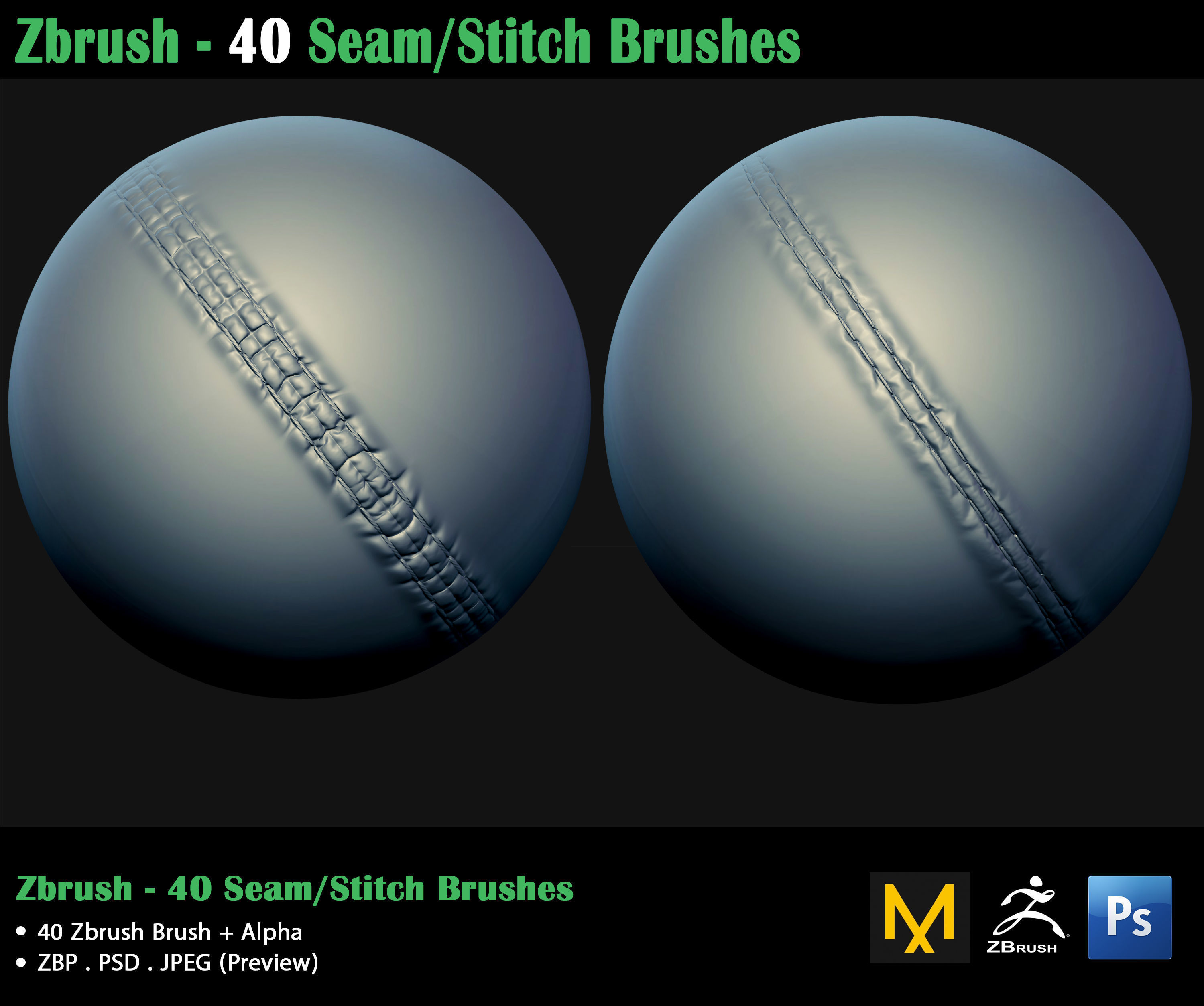 ZBrush - 40 Seam Stitch Brushes - Video Tutorial 3D model_19