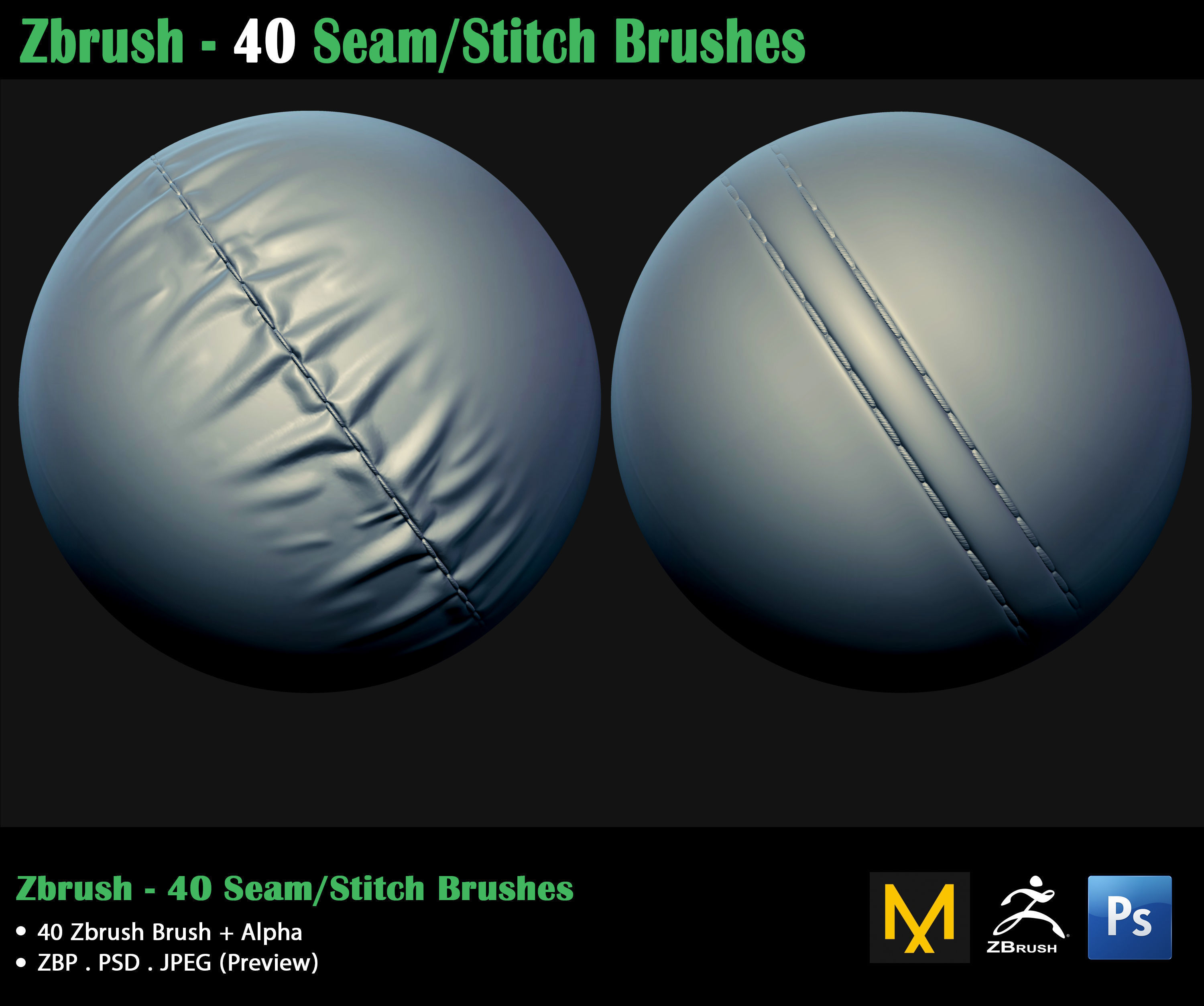 ZBrush - 40 Seam Stitch Brushes - Video Tutorial 3D model_15