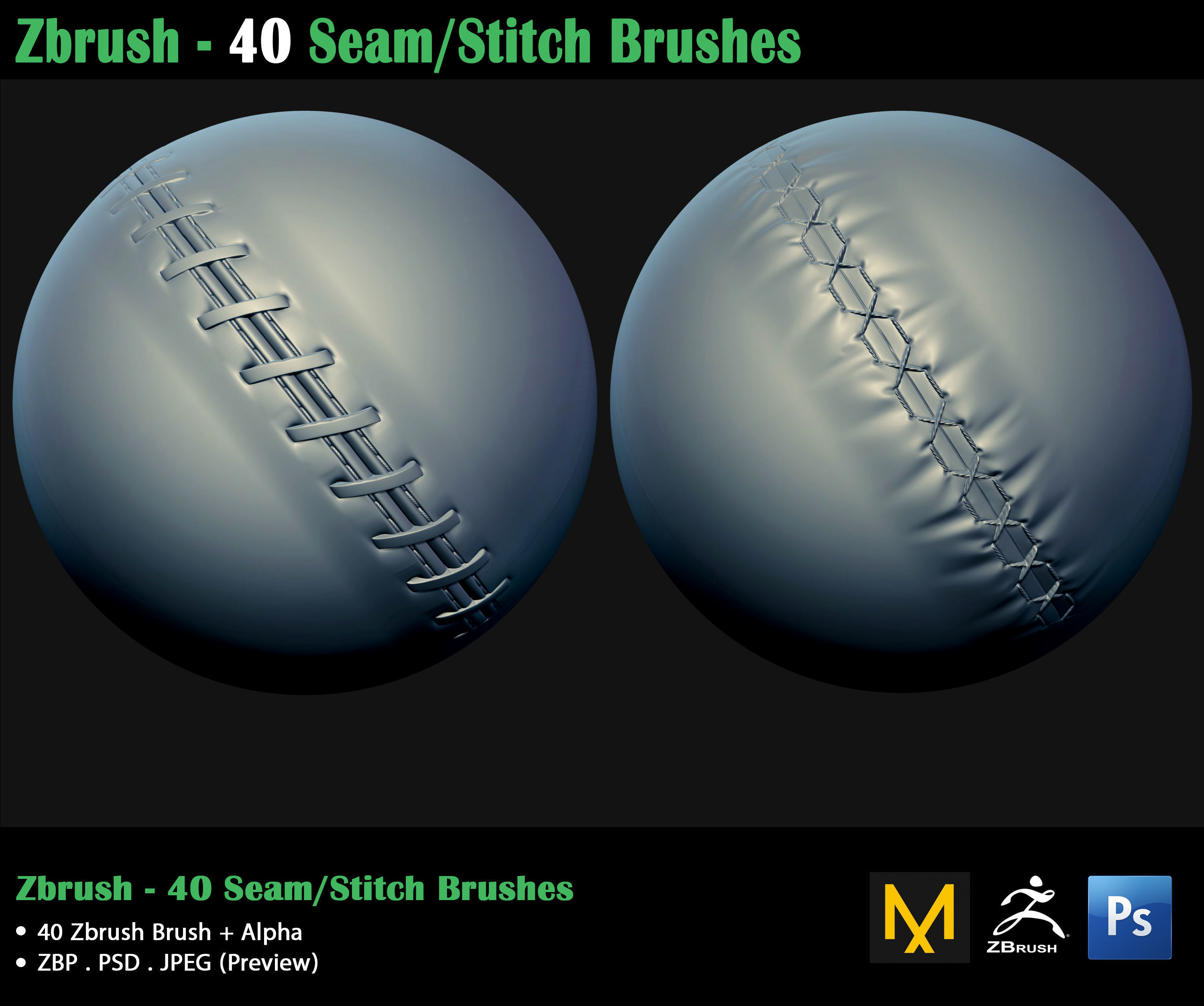 ZBrush - 40 Seam Stitch Brushes - Video Tutorial 3D model_13
