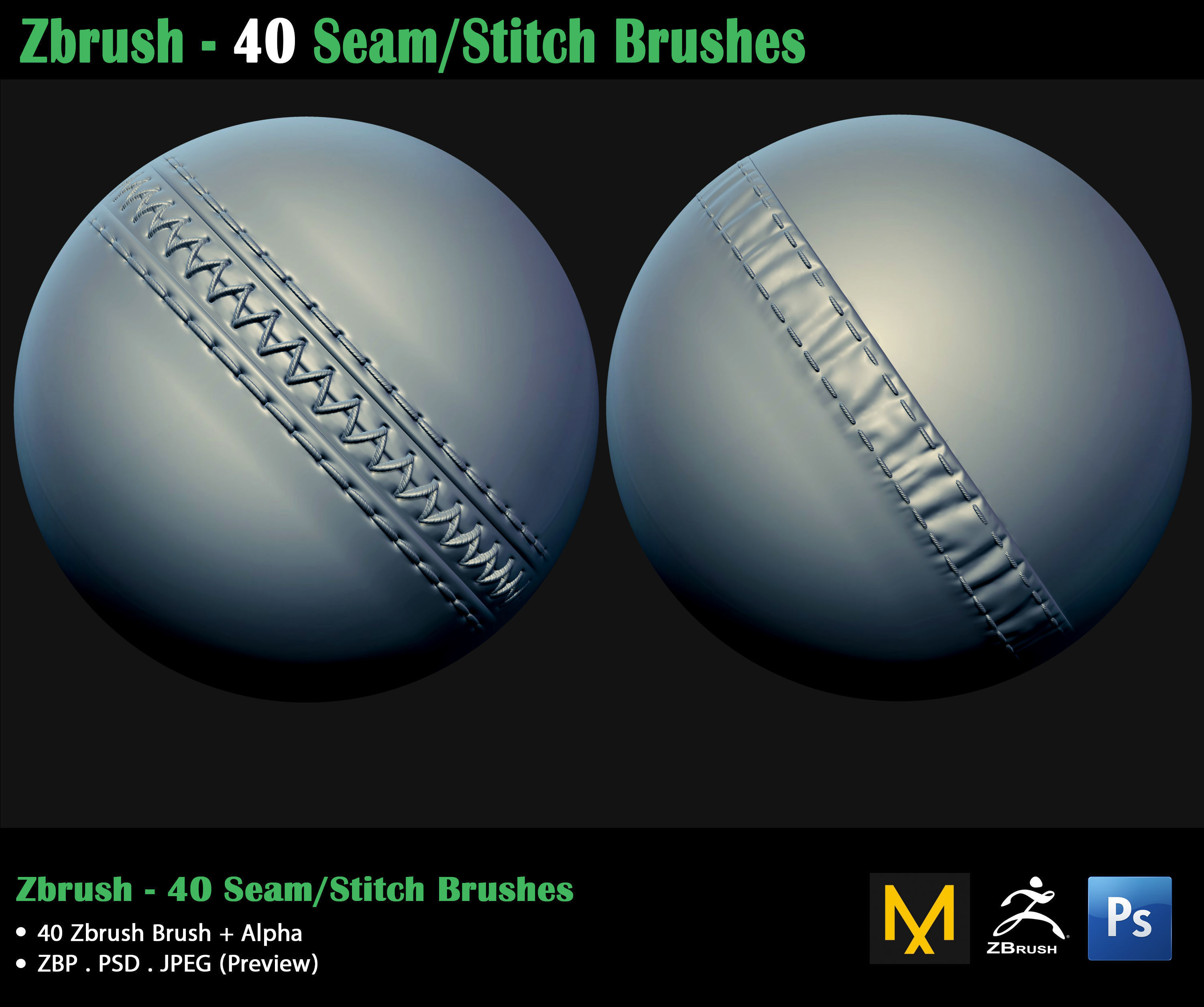 ZBrush - 40 Seam Stitch Brushes - Video Tutorial 3D model_7