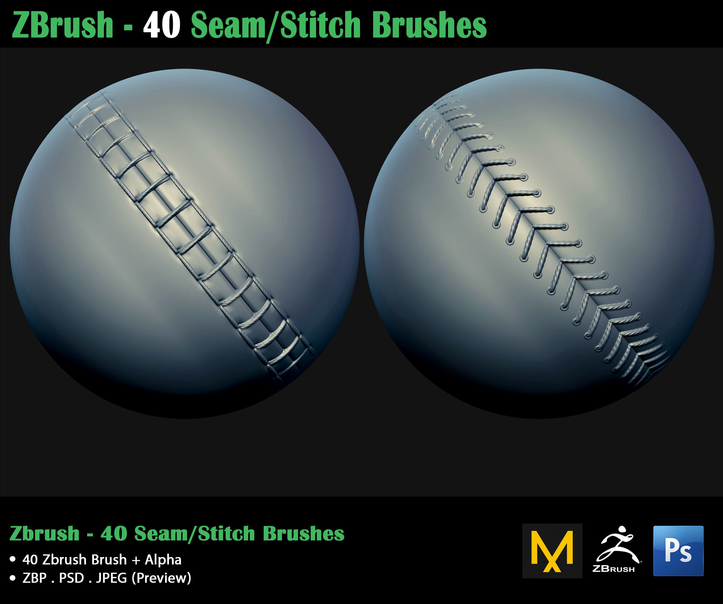 ZBrush - 40 Seam Stitch Brushes - Video Tutorial 3D model_8