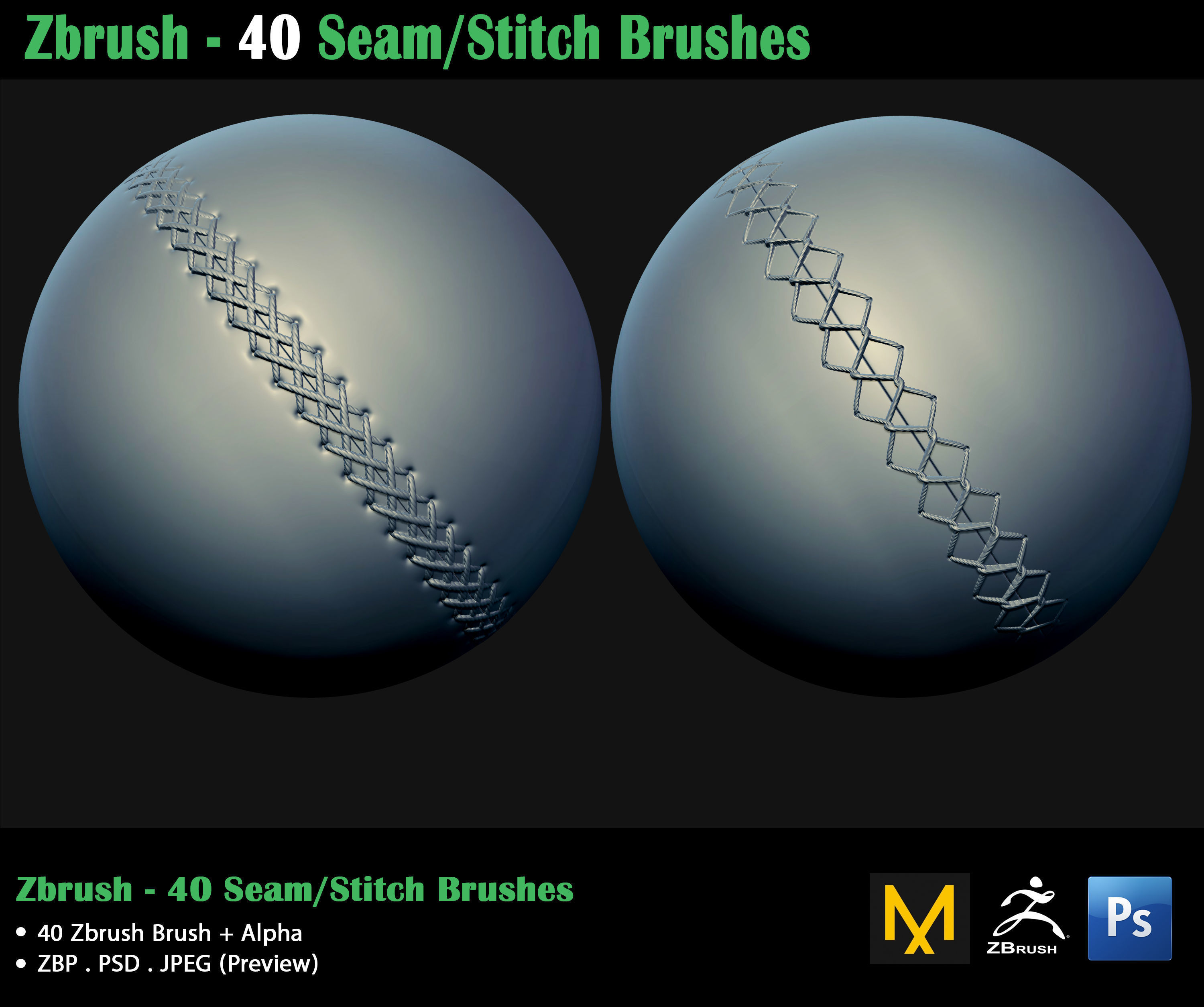 ZBrush - 40 Seam Stitch Brushes - Video Tutorial 3D model_17