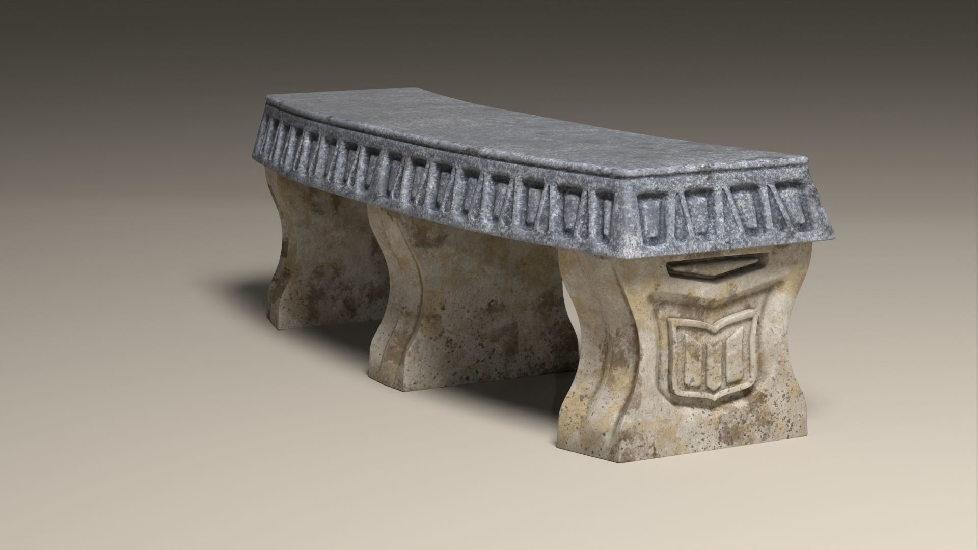 Stone Bench Low-poly 3D model_6