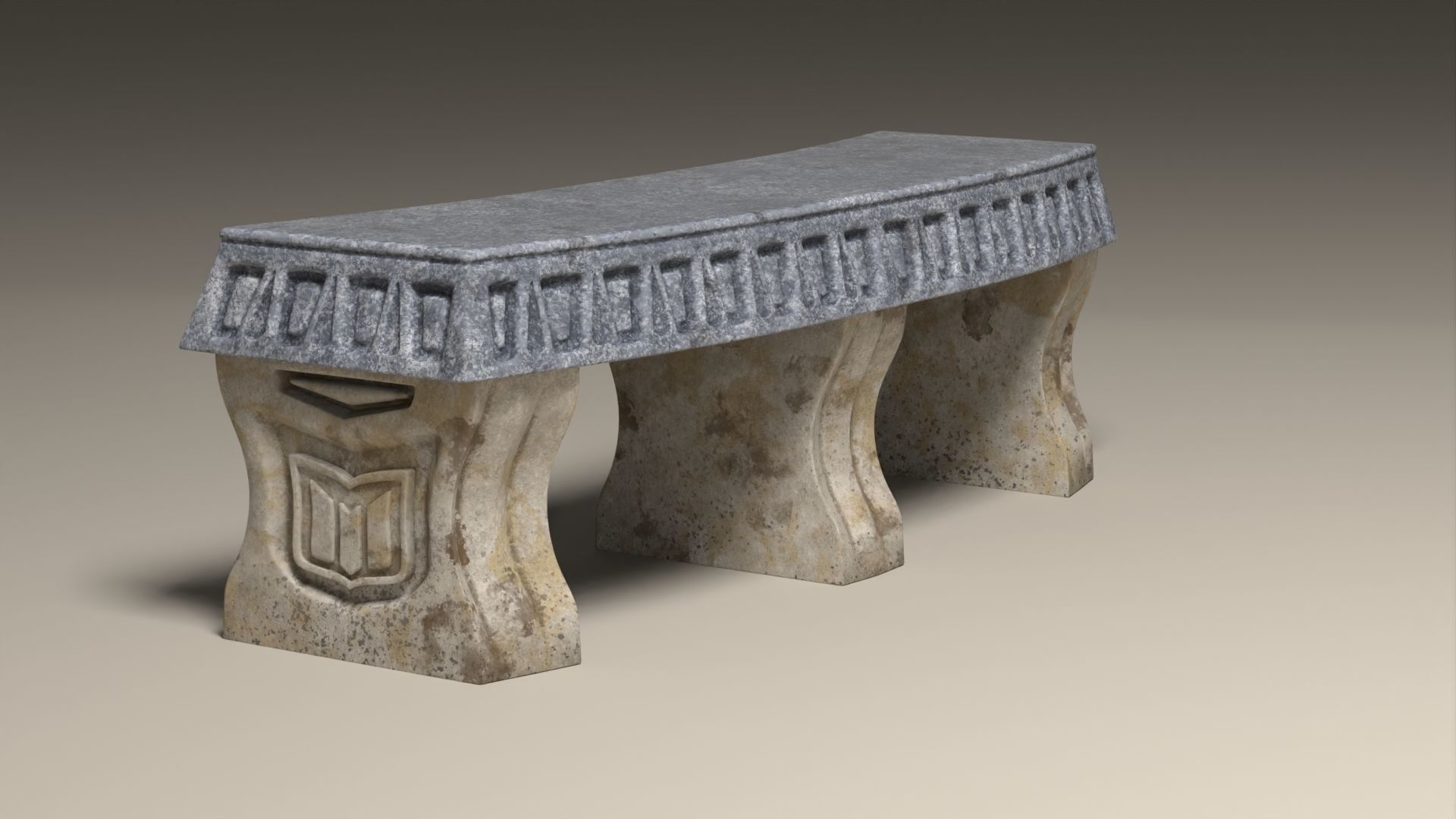 Stone Bench Low-poly 3D model_3