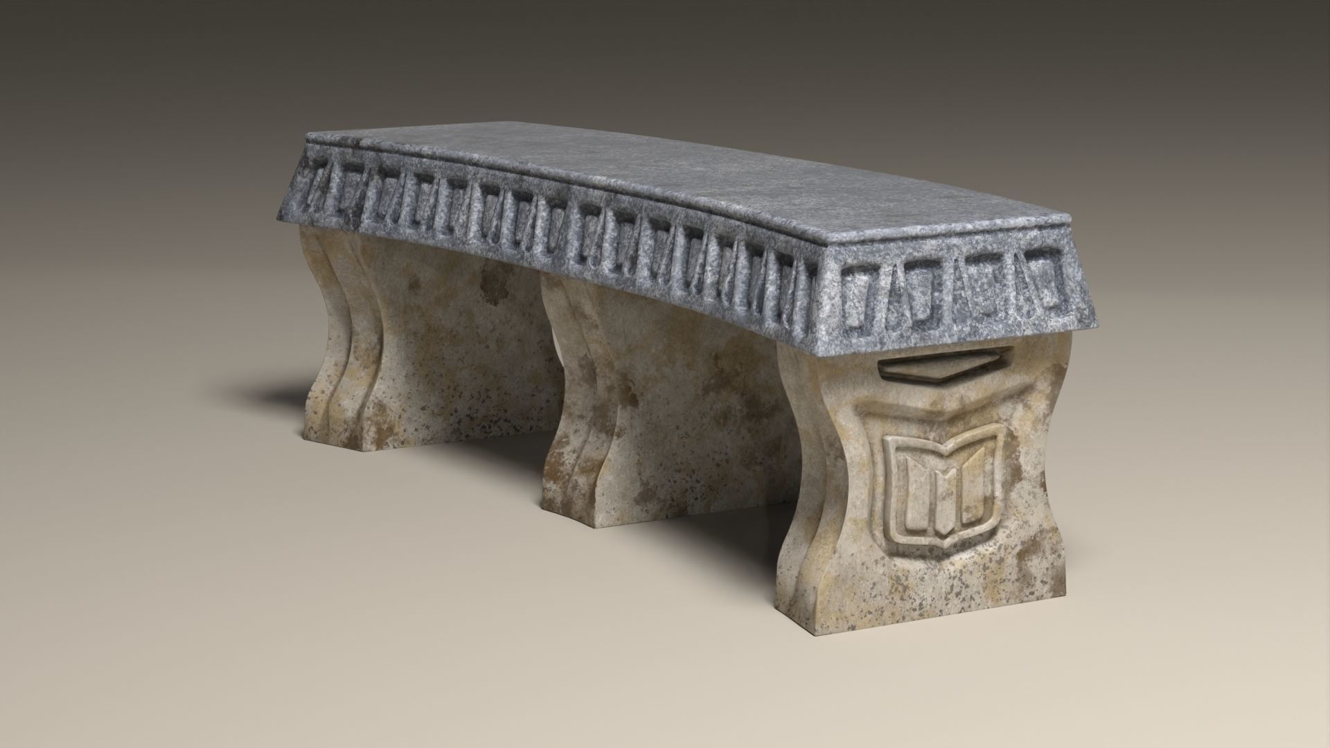 Stone Bench Low-poly 3D model_4