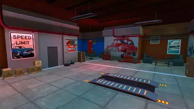   Low Poly garage with Interior Environment