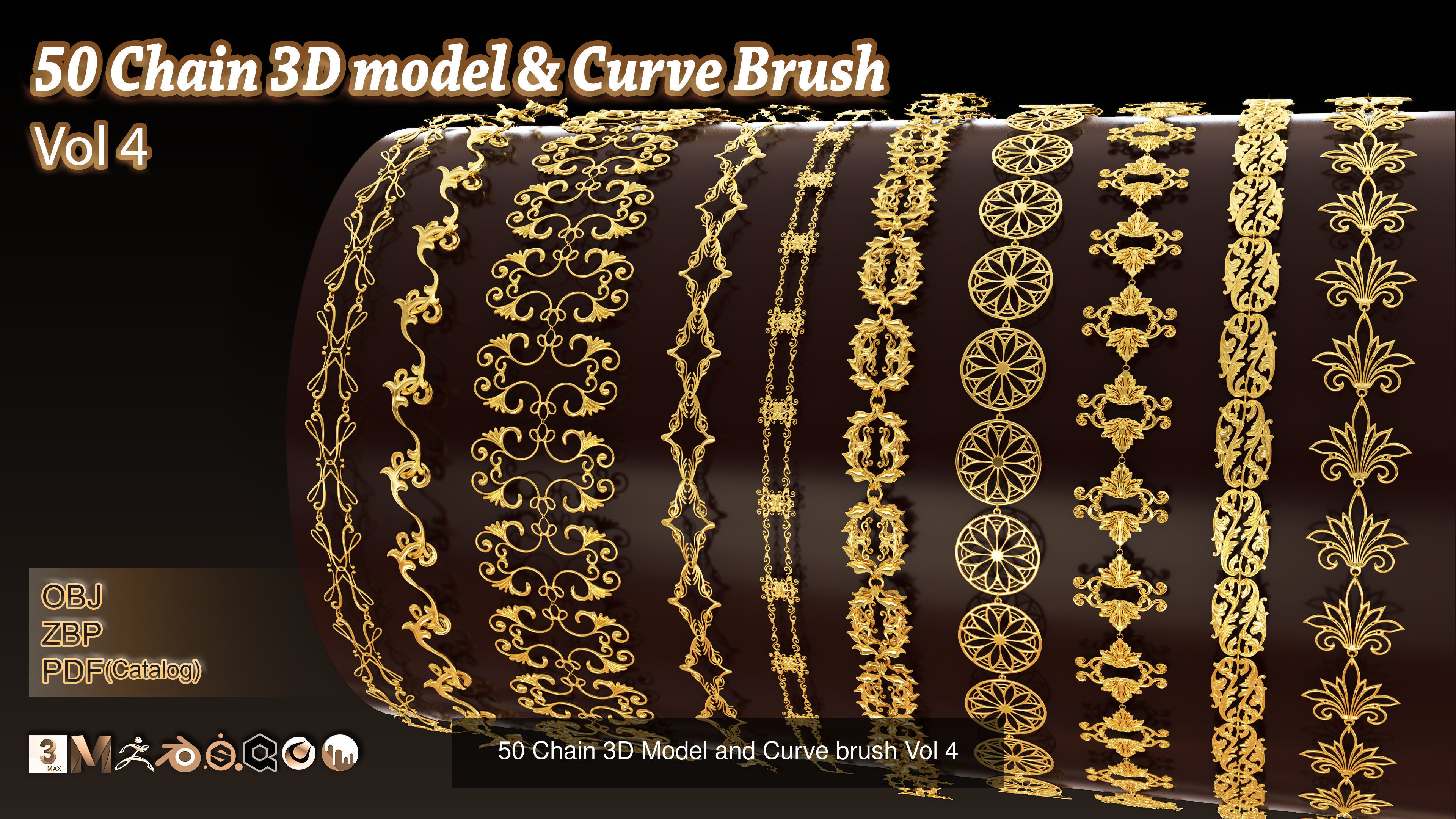 200 Chain 3D Model and Curve brush Bundle 3D Model Collection_5