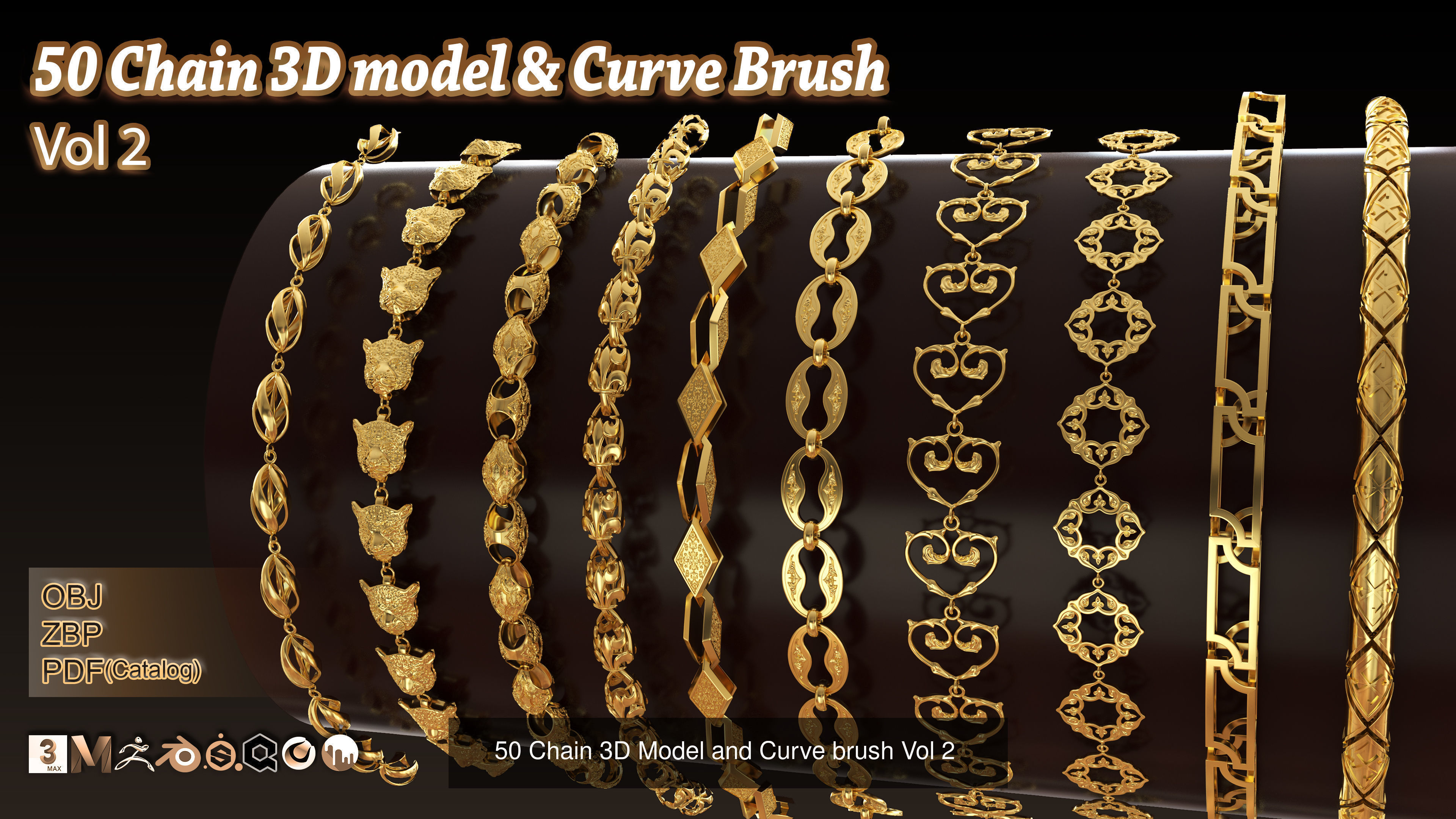 200 Chain 3D Model and Curve brush Bundle 3D Model Collection_3