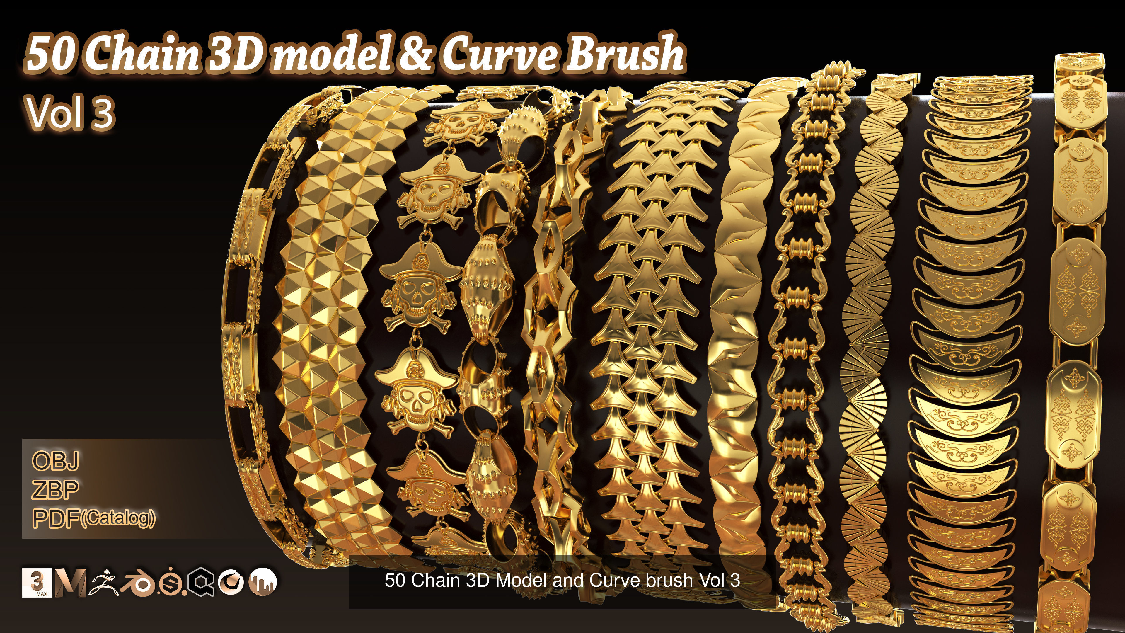 200 Chain 3D Model and Curve brush Bundle 3D Model Collection_4