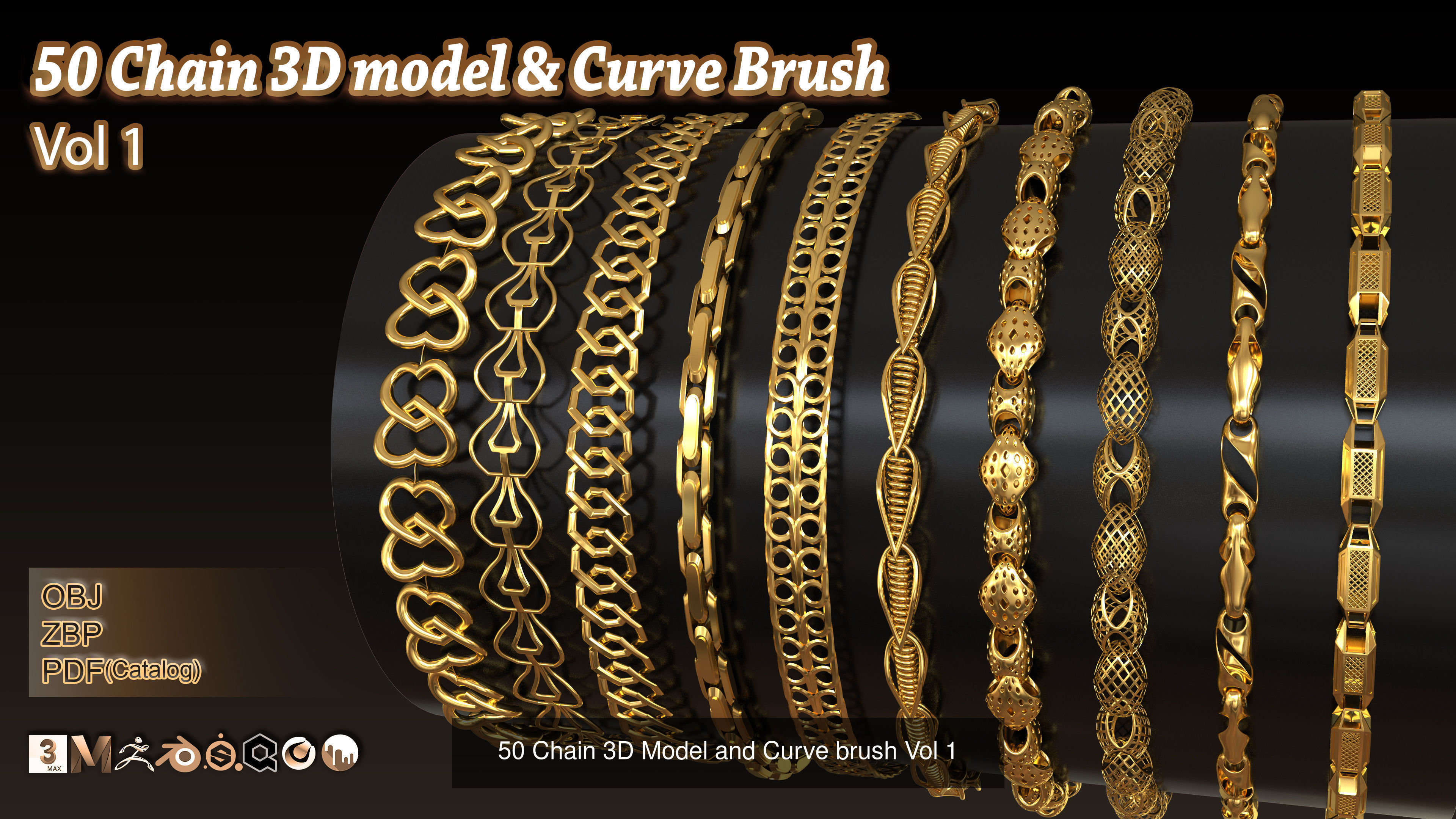 200 Chain 3D Model and Curve brush Bundle 3D Model Collection_2