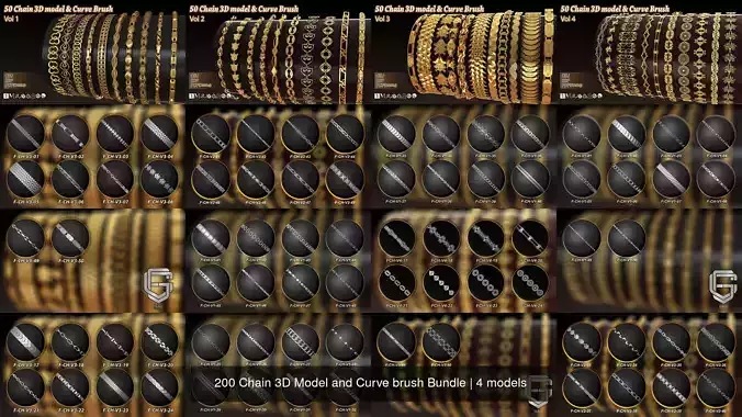 200 Chain 3D Model and Curve brush Bundle