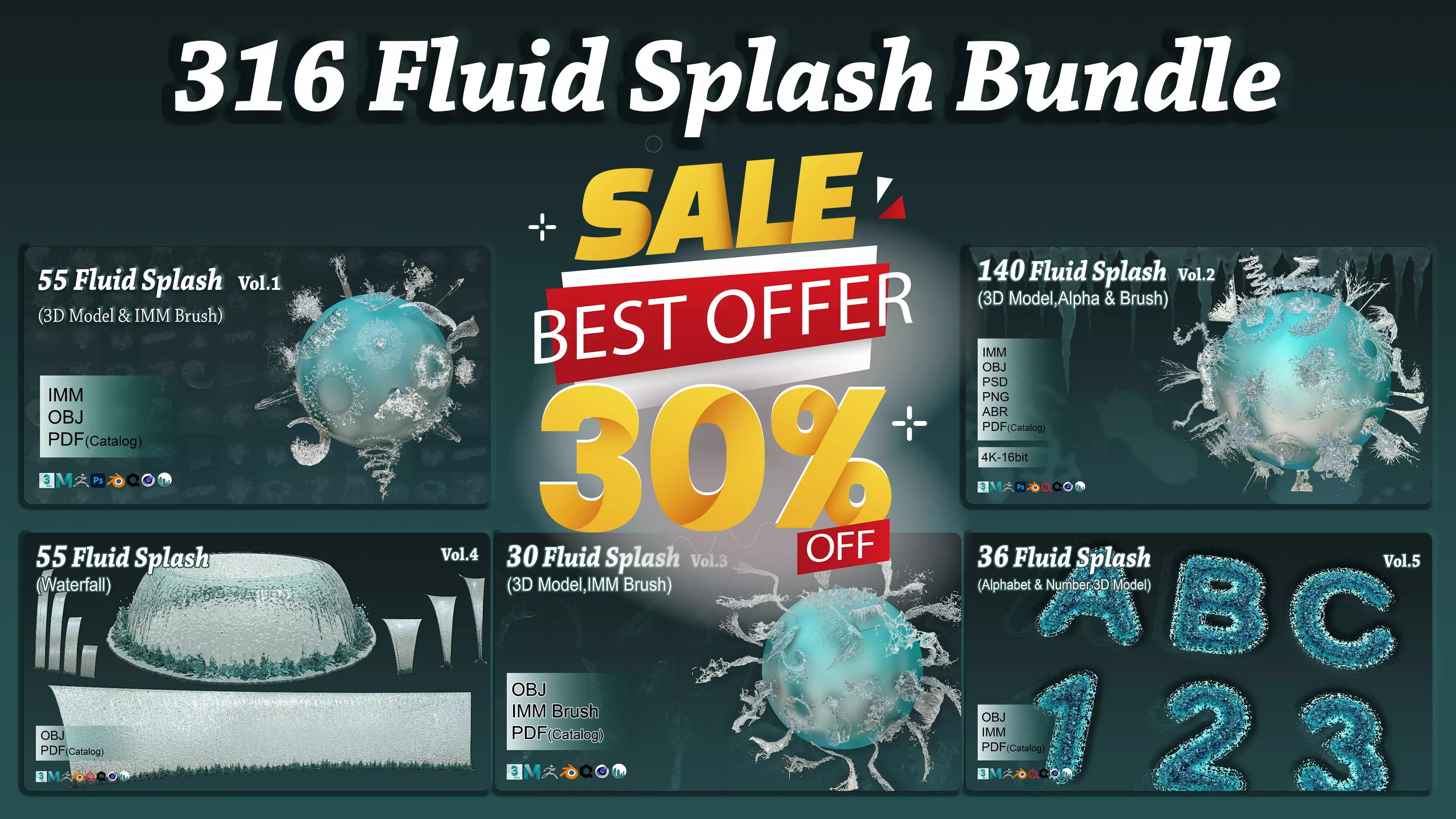 316 Fluid Splash Bundle Vol 1-5 3D Model Collection_0