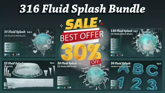 316 Fluid Splash Bundle Vol 1-5 3D Model Collection