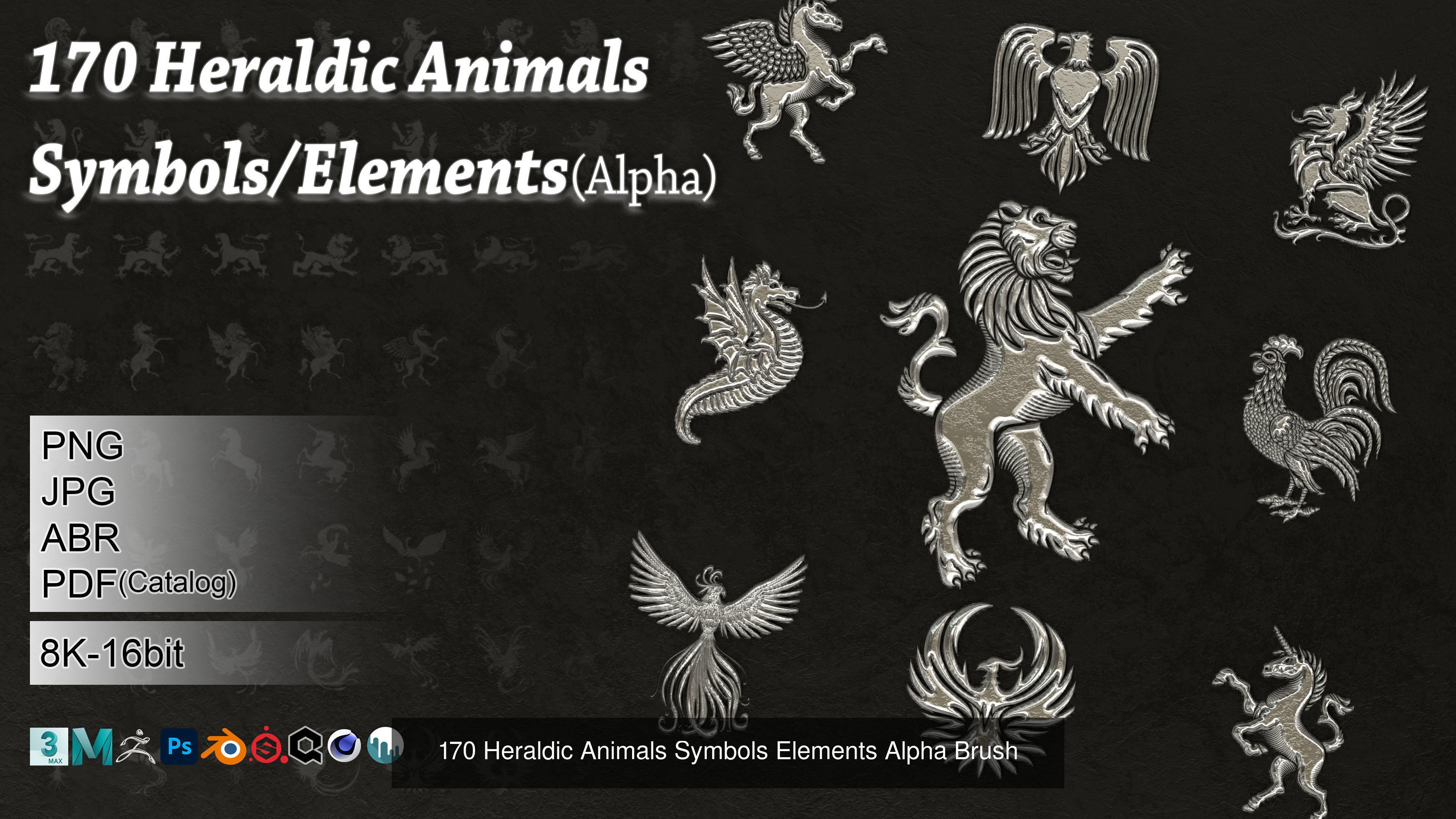 600 Heraldic Animals Symbol Element Bundle 3D Model Collection_1