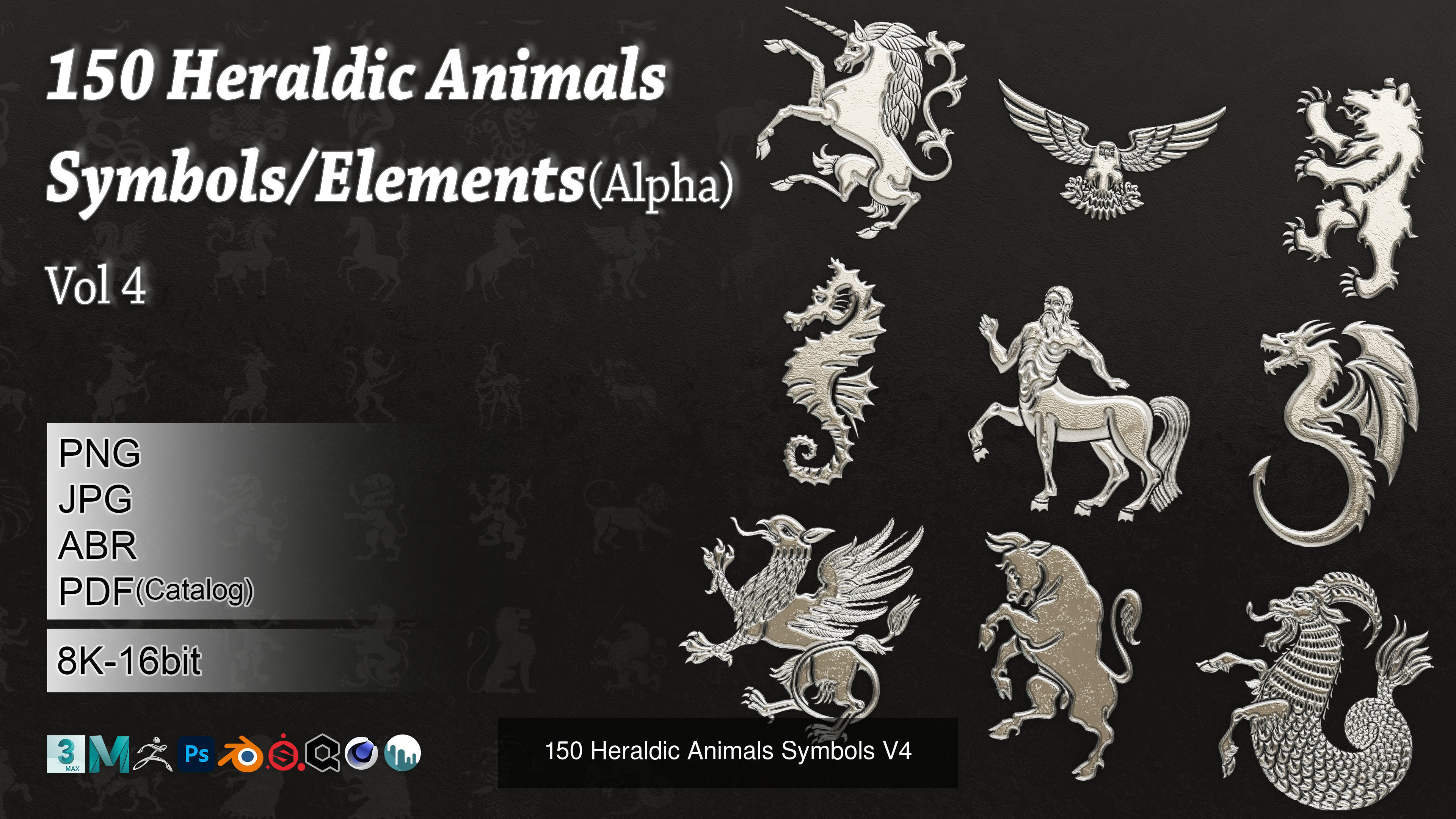600 Heraldic Animals Symbol Element Bundle 3D Model Collection_4