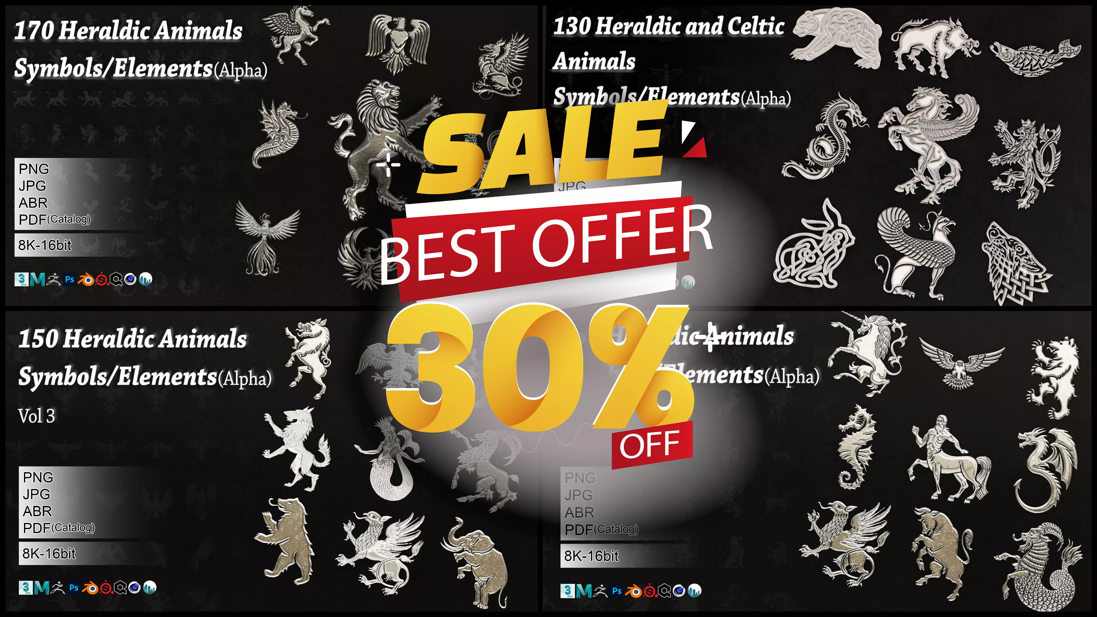 600 Heraldic Animals Symbol Element Bundle 3D Model Collection_0
