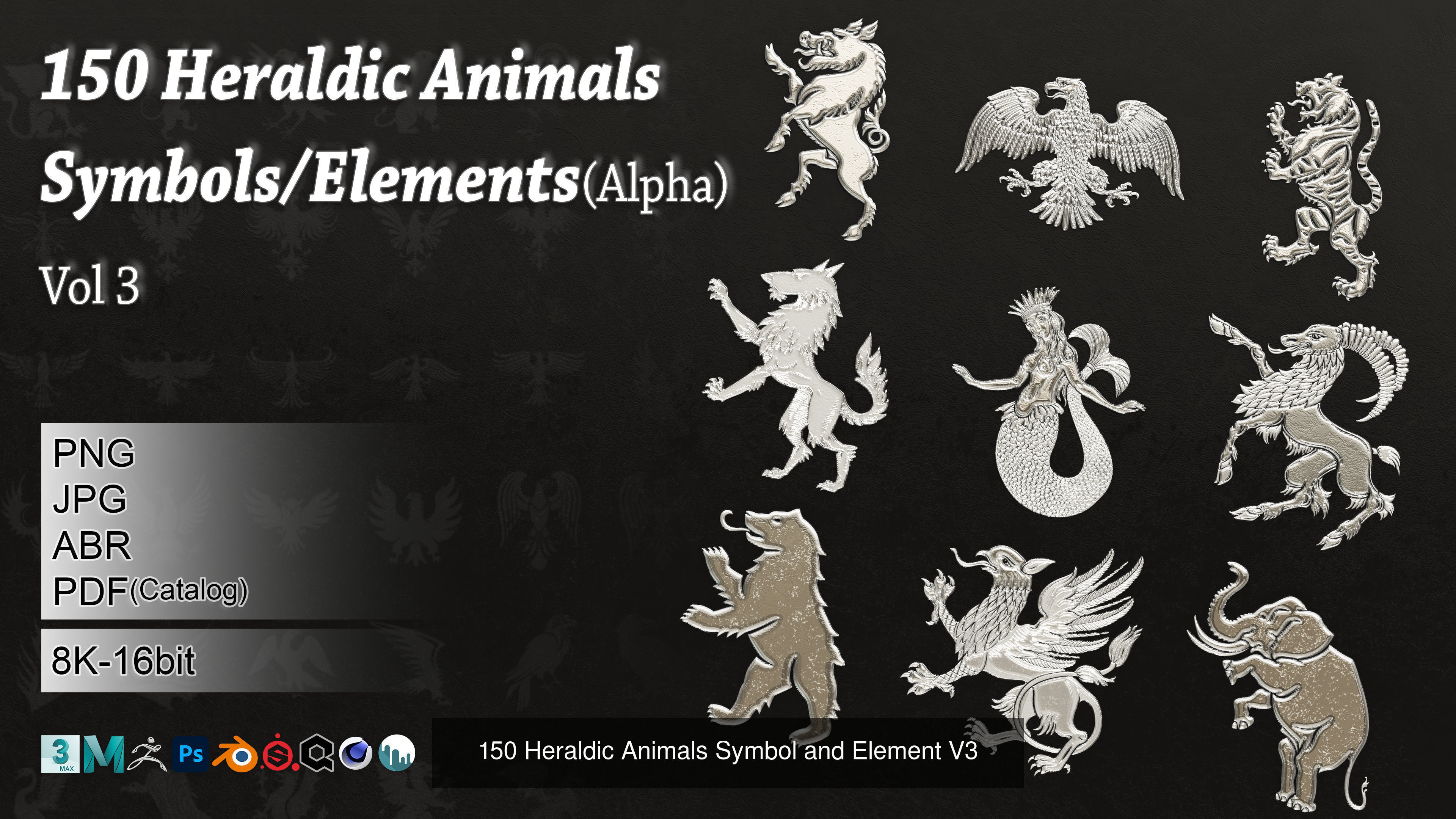 600 Heraldic Animals Symbol Element Bundle 3D Model Collection_3