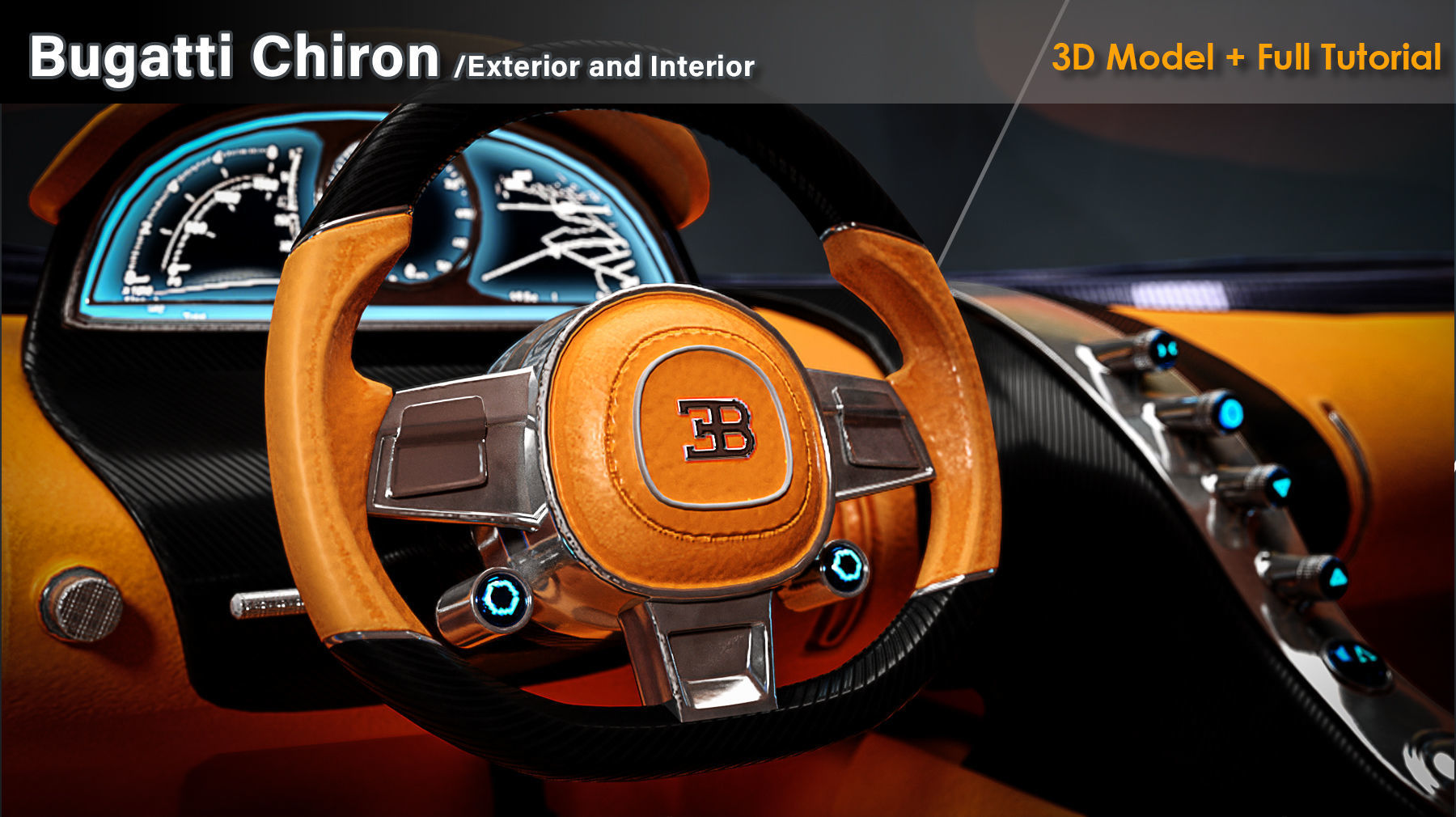 Bugatti Chiron Exterior and Interior Low-poly 3D model_7