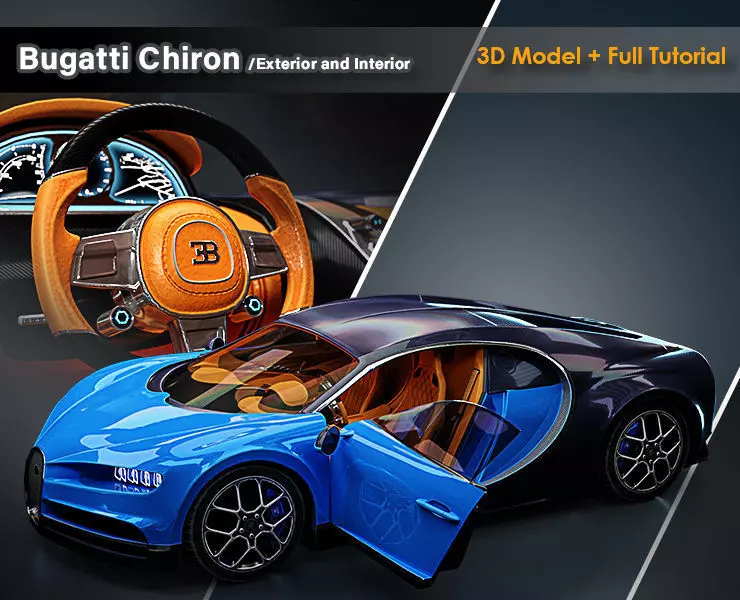 Bugatti Chiron Exterior and Interior Low-poly 3D model_0
