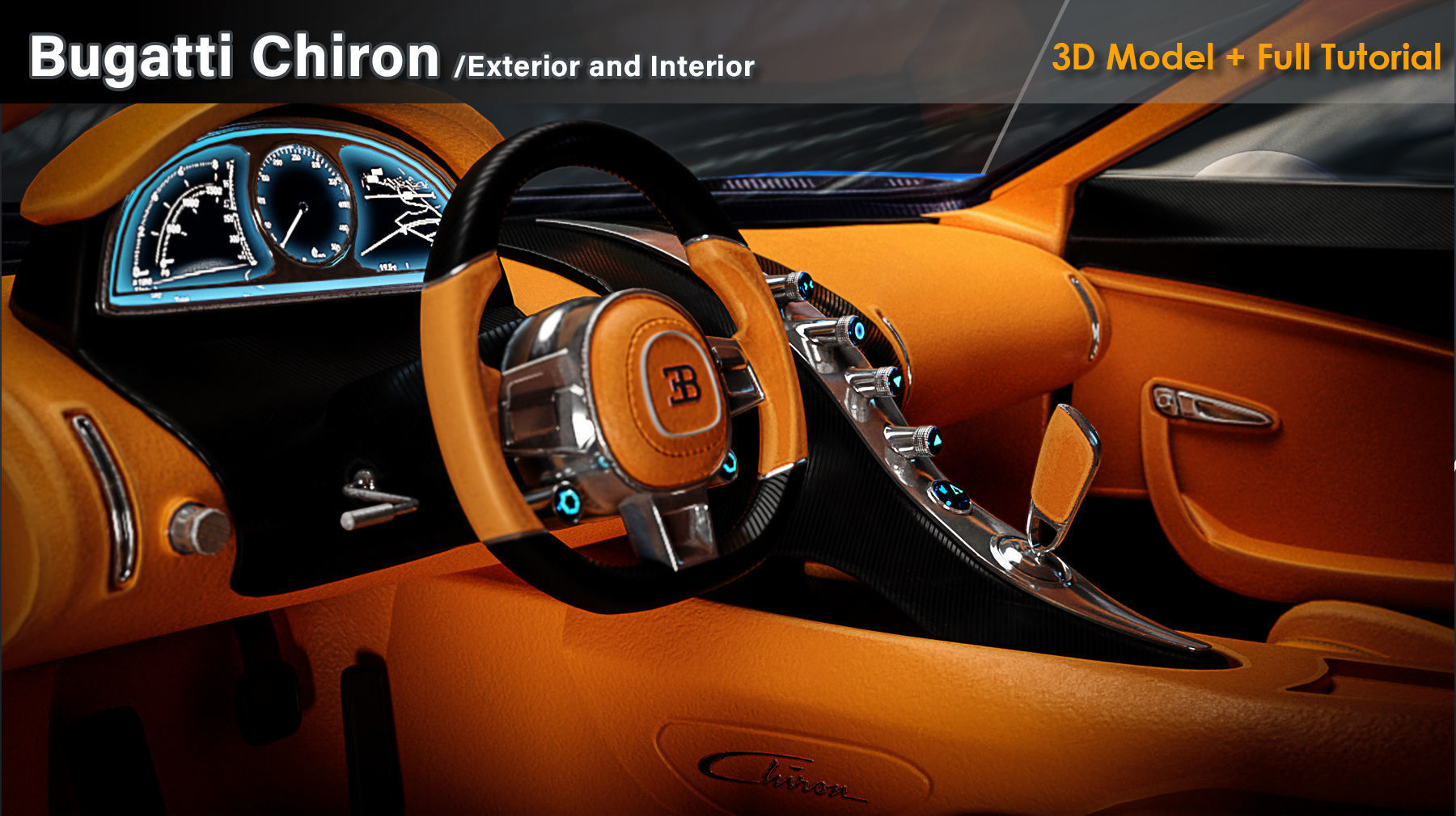 Bugatti Chiron Exterior and Interior Low-poly 3D model_6