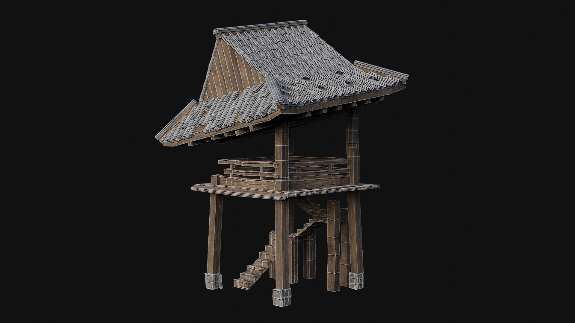 DESTROYED RUINED JAPANESE TOWER WATCHTOWER WALLS COLLECTION AAA Low-poly 3D model_47