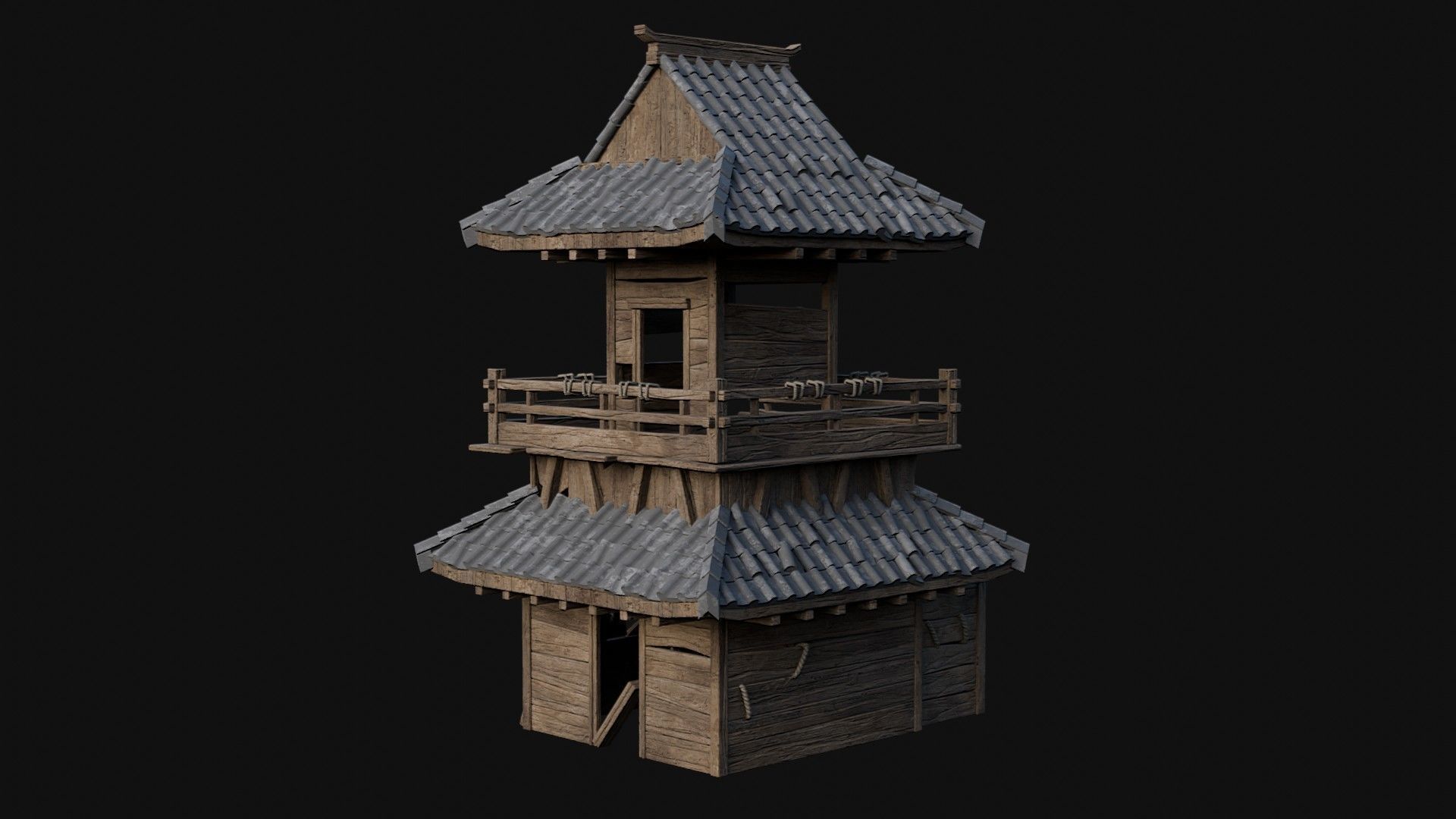 DESTROYED RUINED JAPANESE TOWER WATCHTOWER WALLS COLLECTION AAA Low-poly 3D model_21