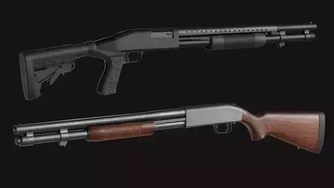Mossberg 590 12 Gauge Pump Shotgun - Game Asset Low-poly 3D model