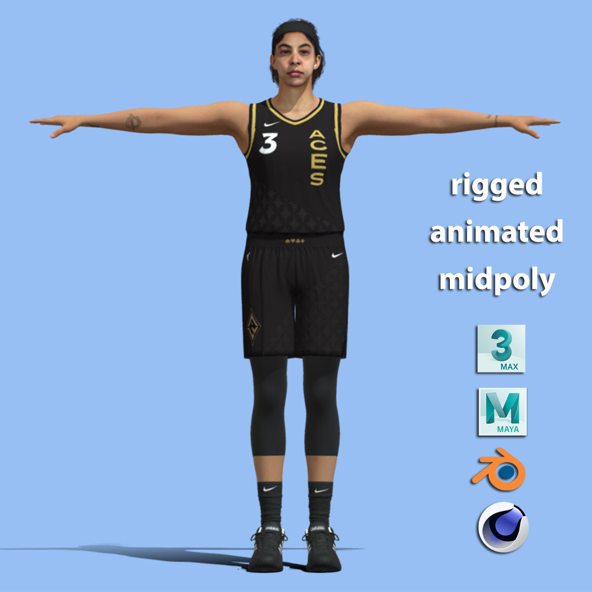 T-Pose Rigged Candace Parker WNBA 3D model_1